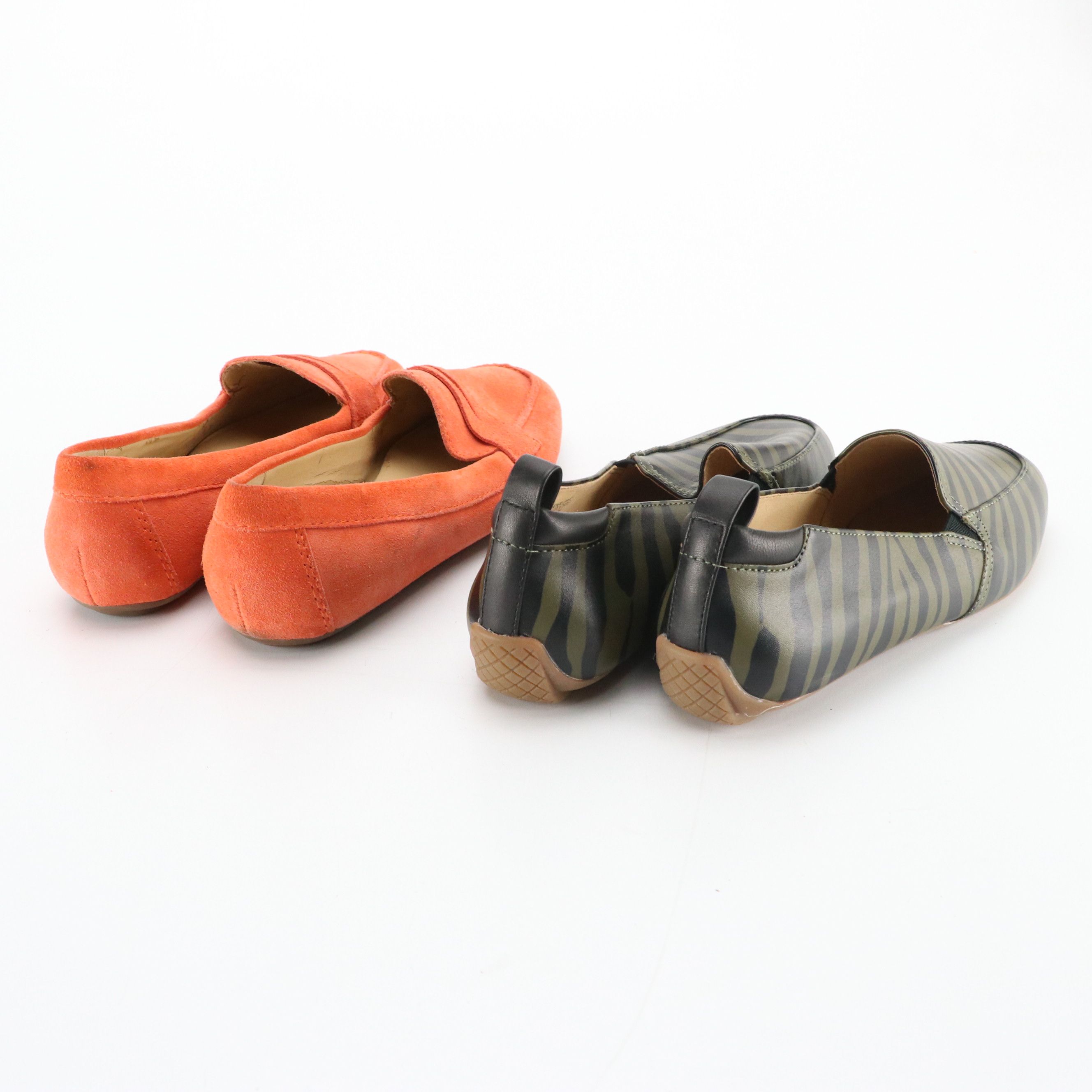 Talbots Flats/Driving Shoes in Orange Suede and Zebra-Stripe Leather