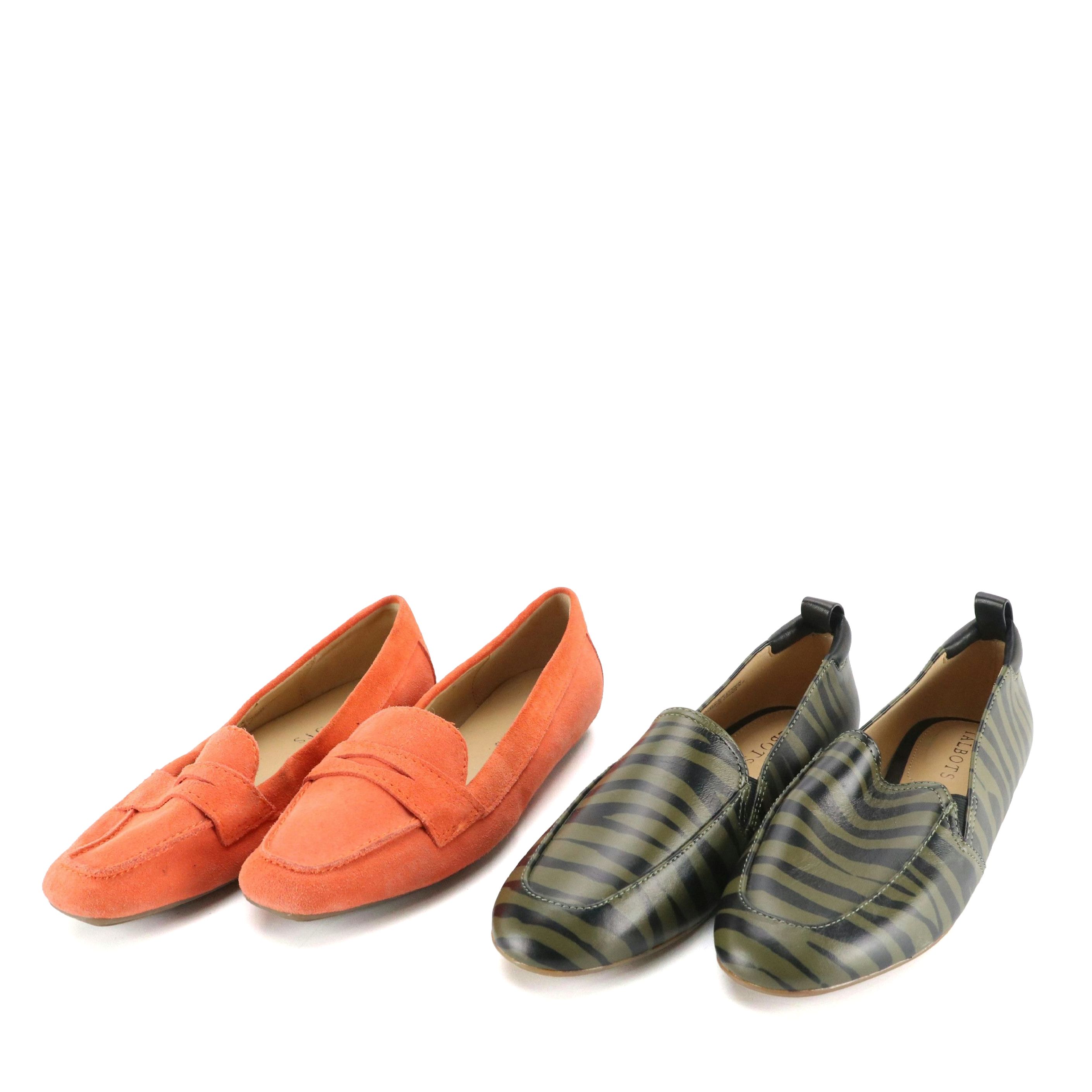 Talbots Flats/Driving Shoes in Orange Suede and Zebra-Stripe Leather