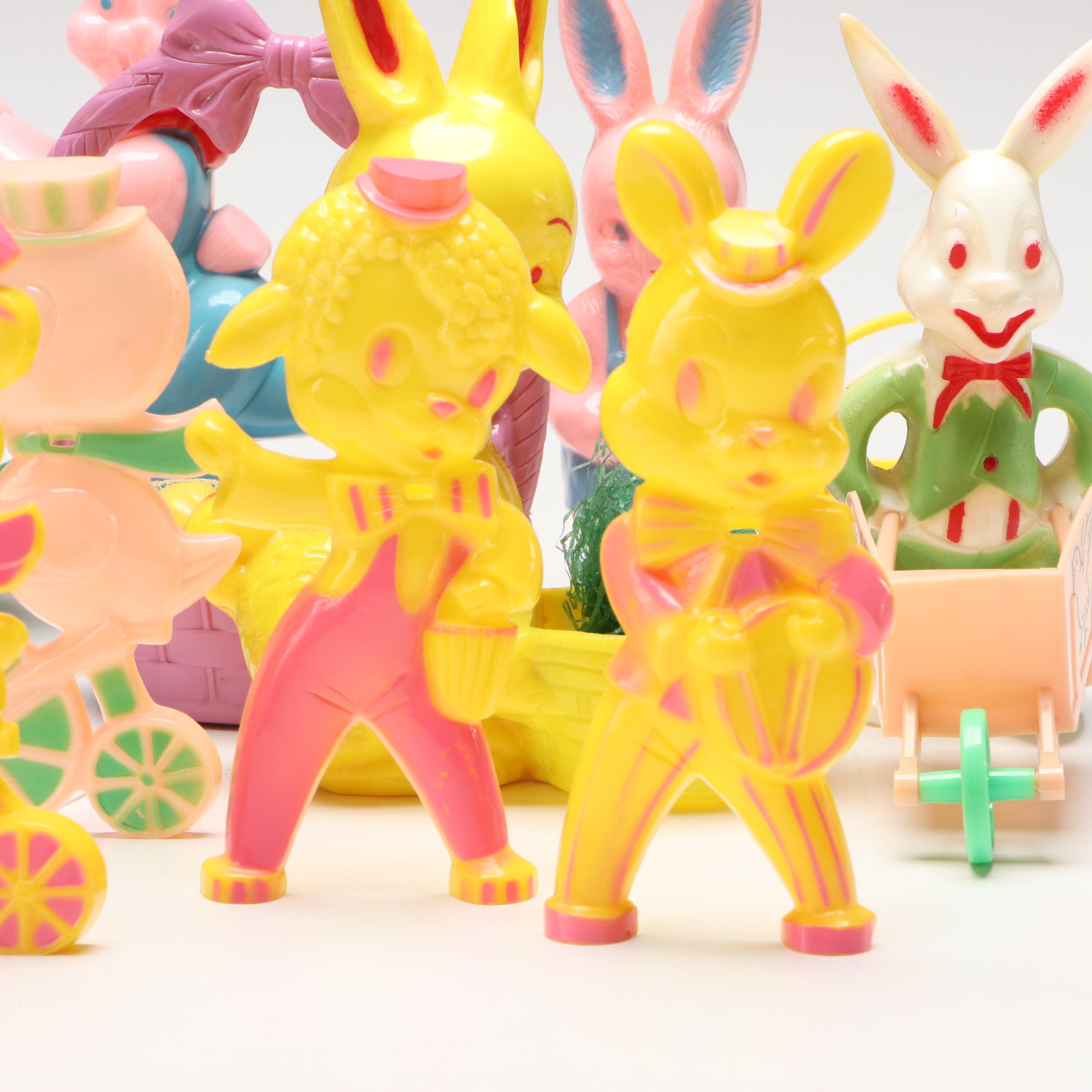 Plastic Easter Bunny Carts, Figurines and Toys, Mid to Late 20th Century