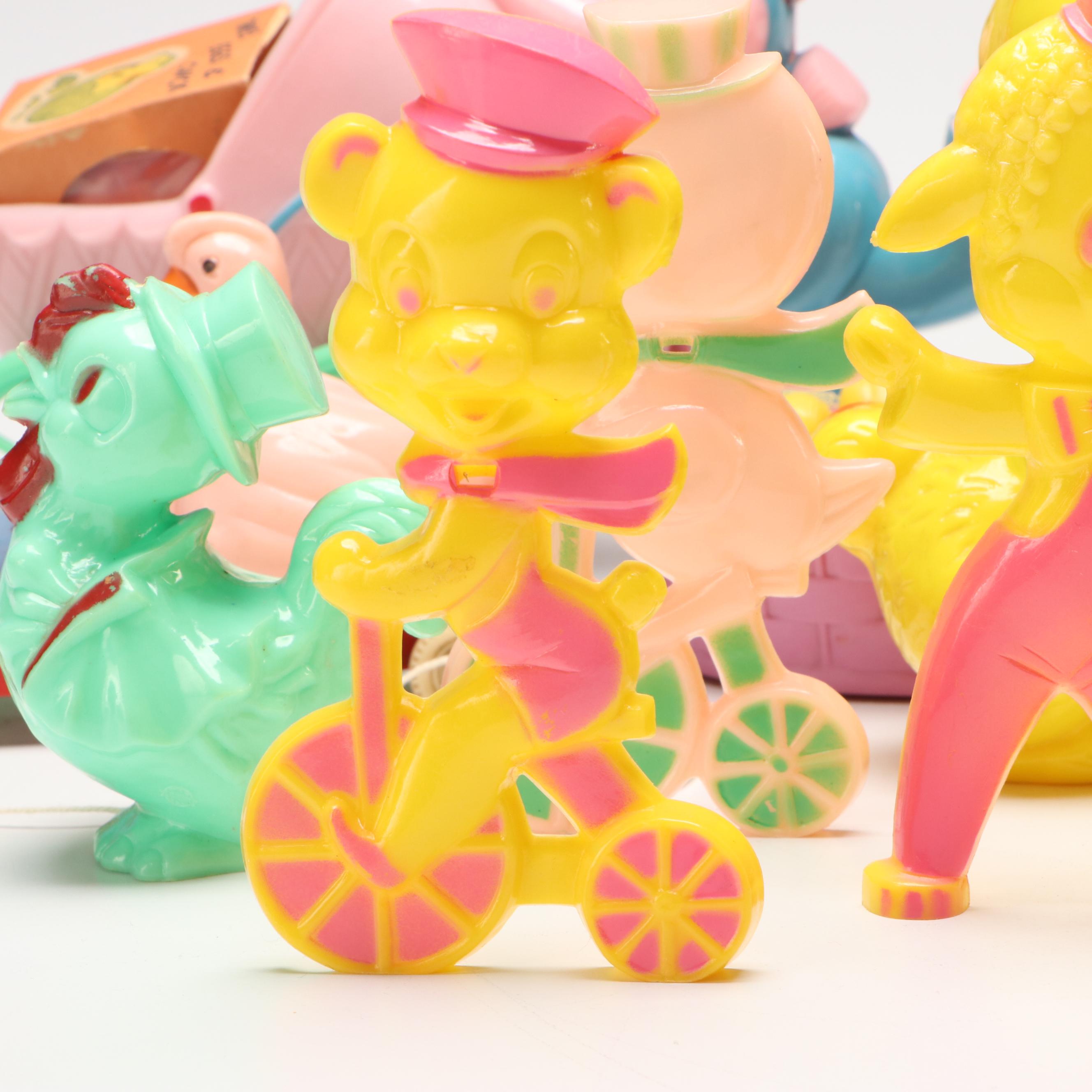 Plastic Easter Bunny Carts, Figurines and Toys, Mid to Late 20th Century