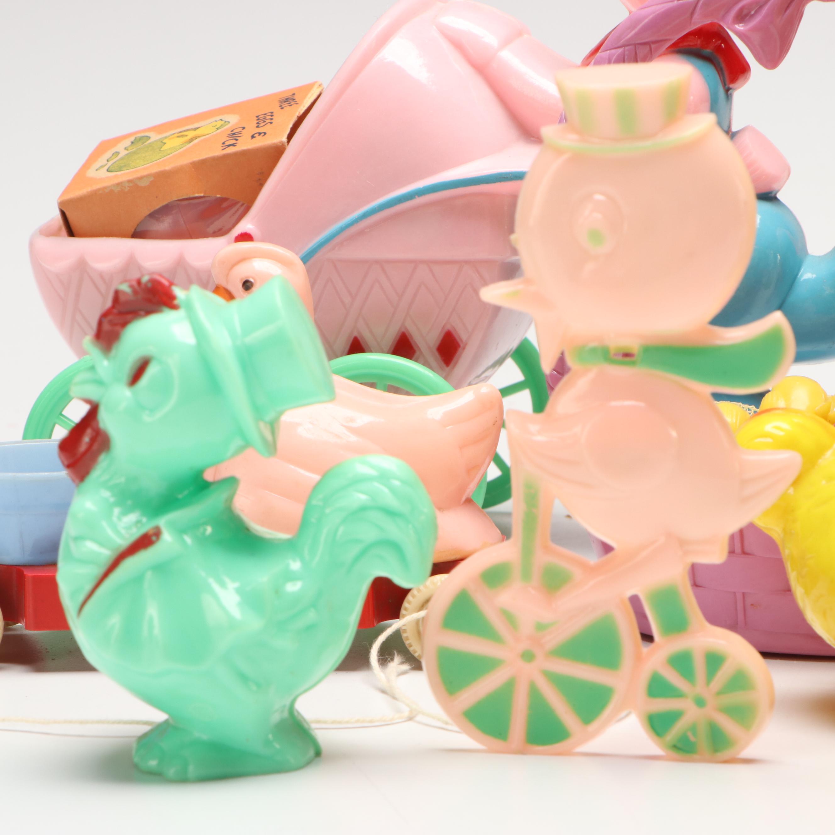 Plastic Easter Bunny Carts, Figurines and Toys, Mid to Late 20th Century