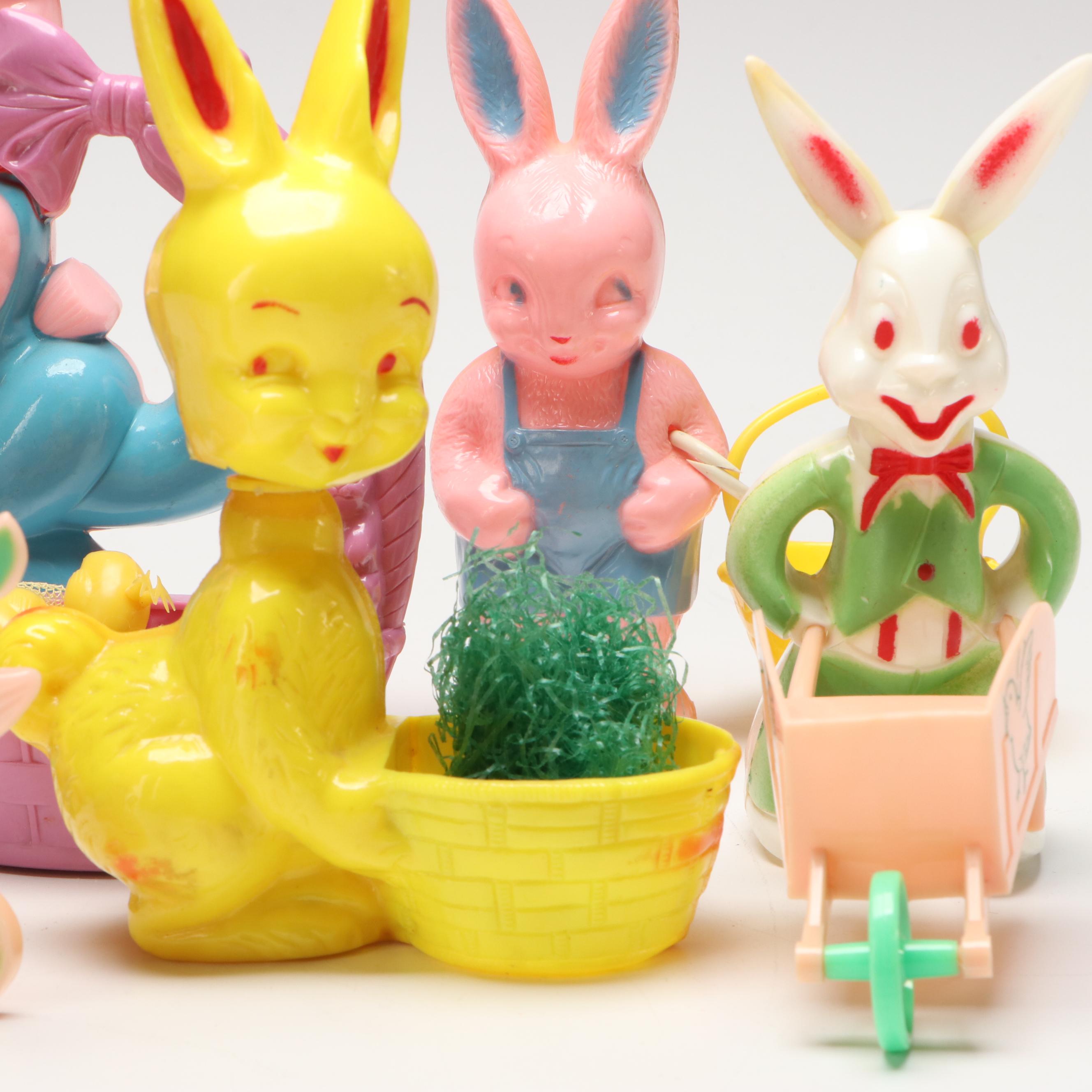 Plastic Easter Bunny Carts, Figurines and Toys, Mid to Late 20th Century