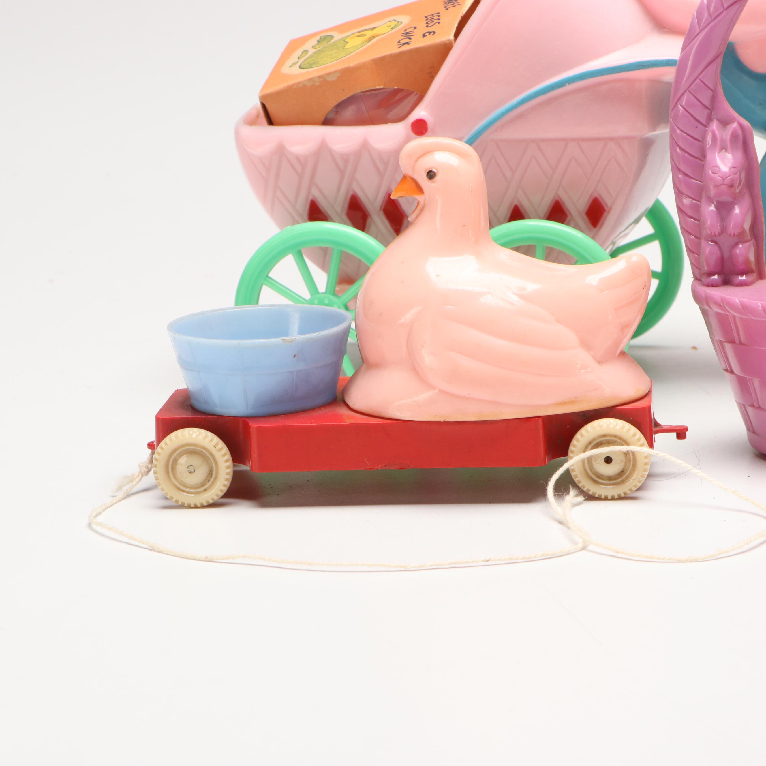 Plastic Easter Bunny Carts, Figurines and Toys, Mid to Late 20th Century