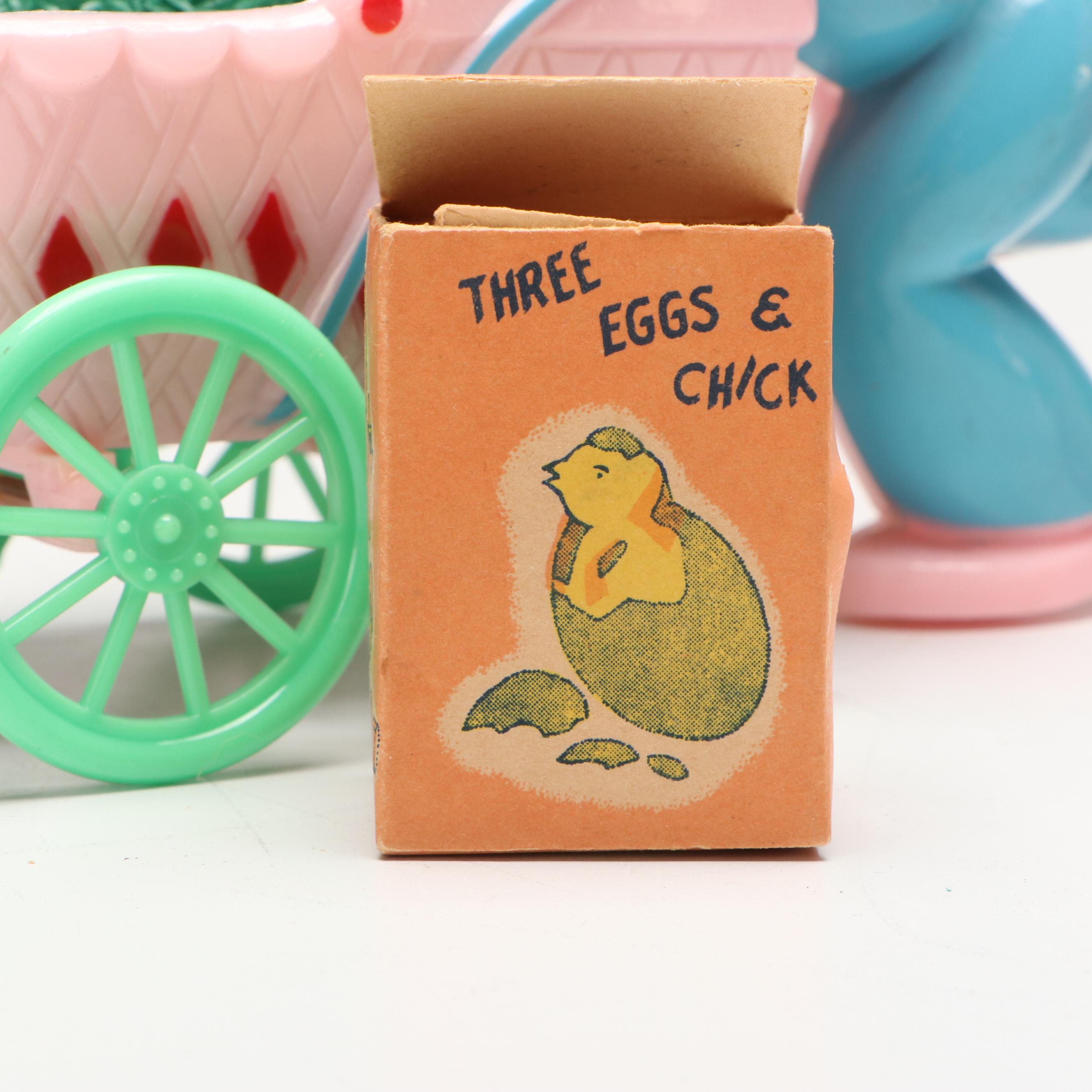 Plastic Easter Bunny Carts, Figurines and Toys, Mid to Late 20th Century