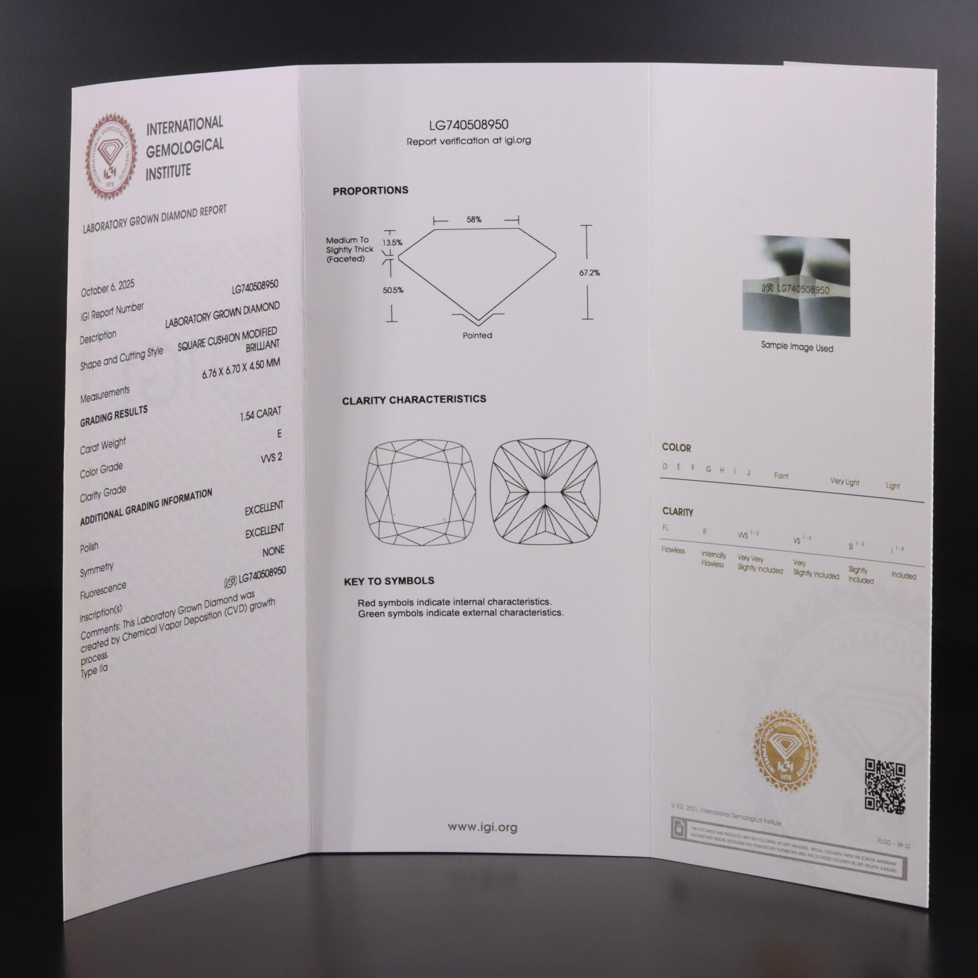 Loose 1.54 CT Lab Grown Diamond with IGI Report