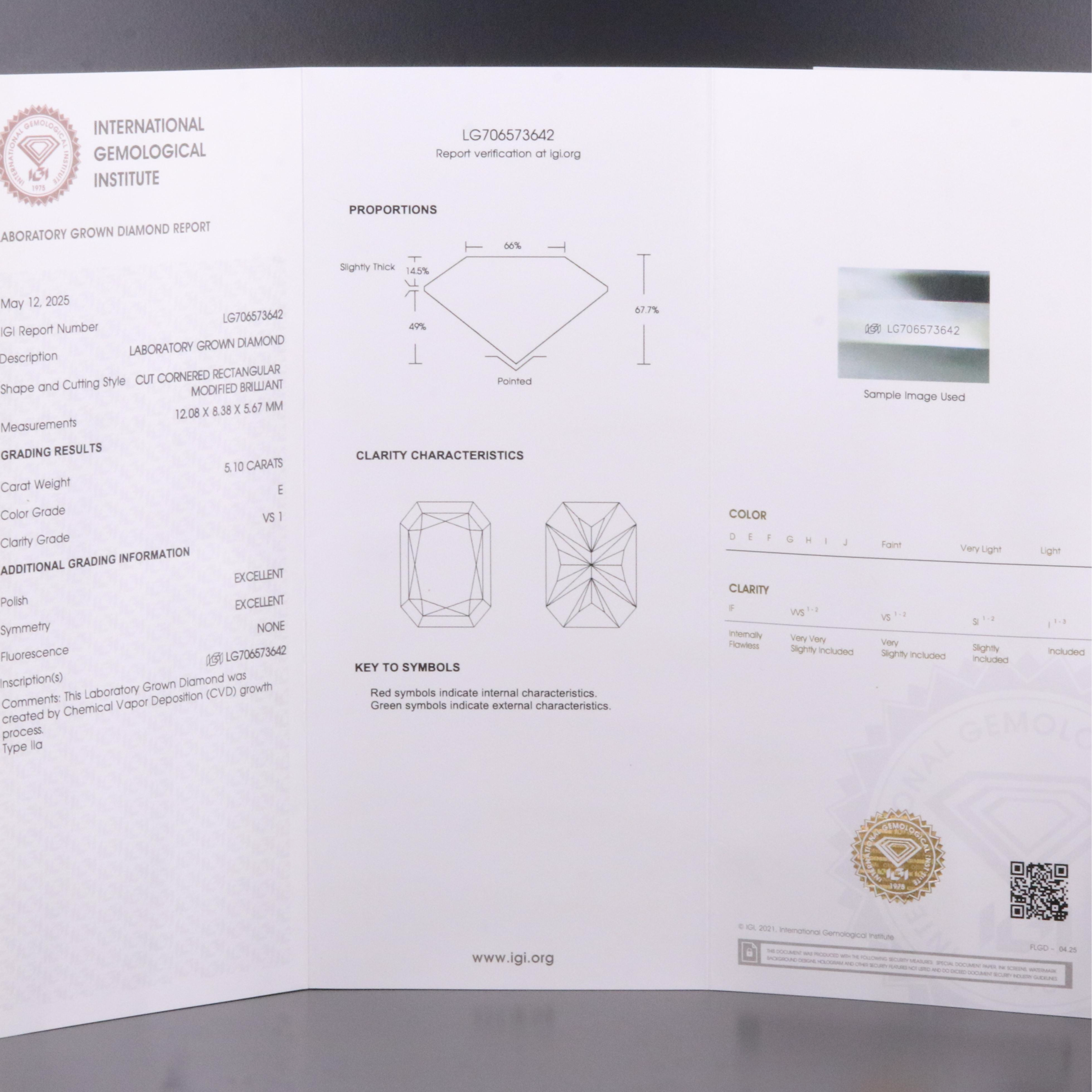 Loose 5.10 CT Lab Grown Diamond with IGI Report