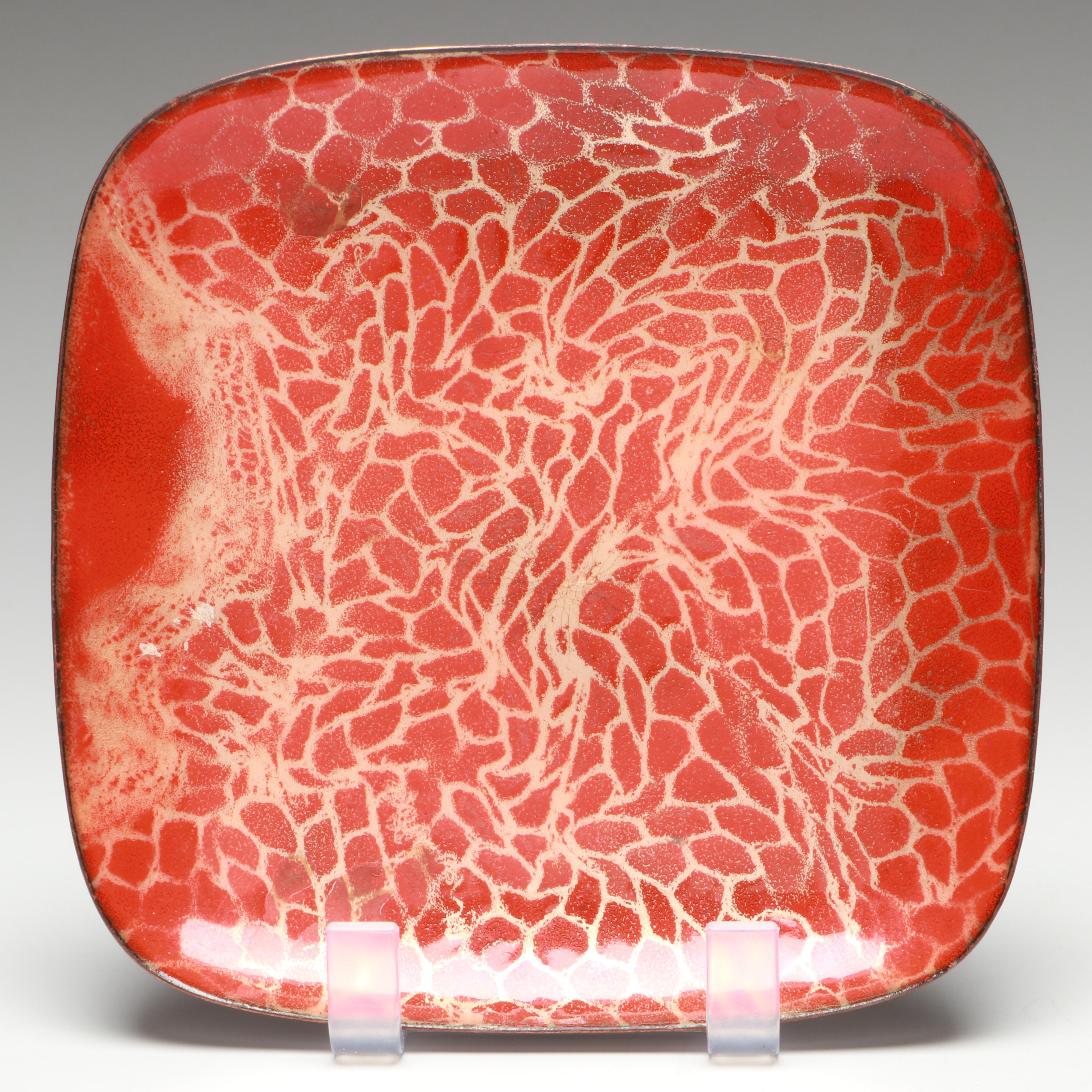 Artist Signed Enamel on Copper Plates with Other Enamel on Metal Bowl