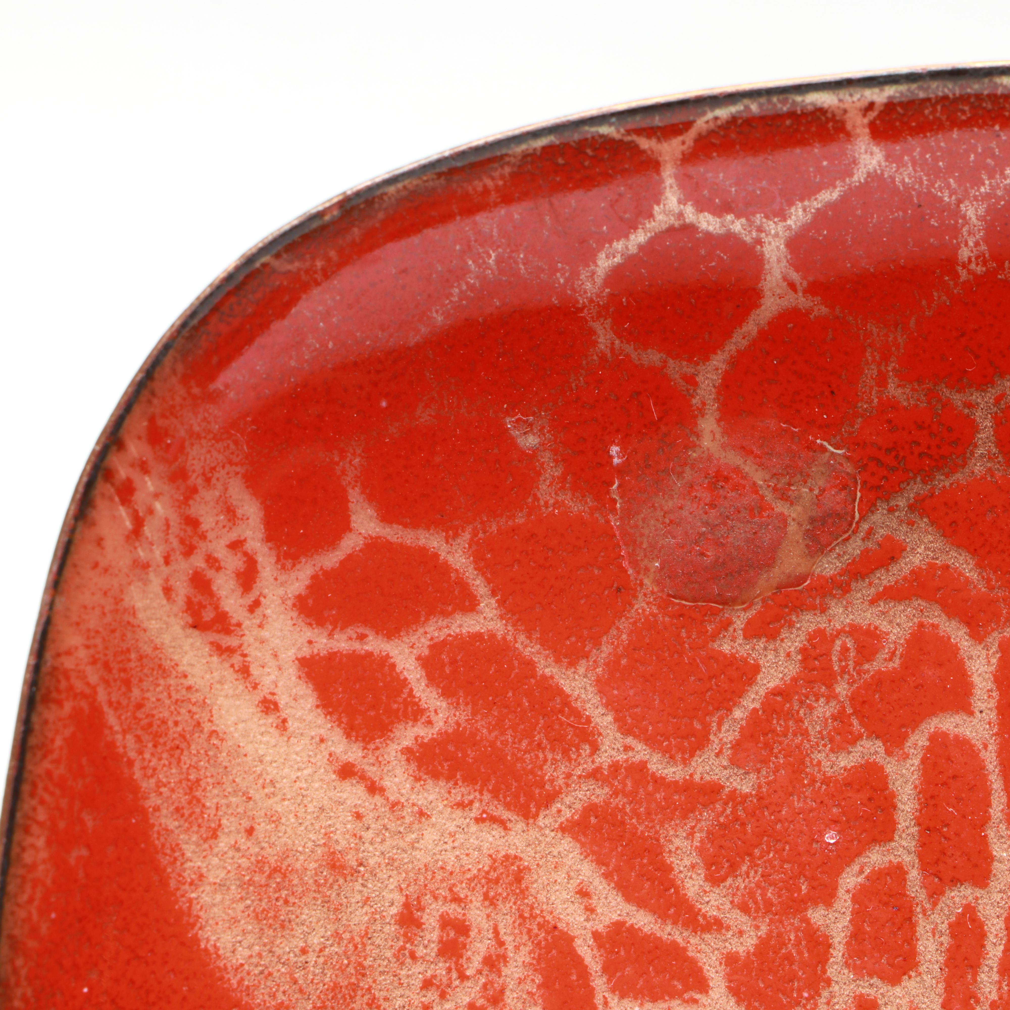 Artist Signed Enamel on Copper Plates with Other Enamel on Metal Bowl