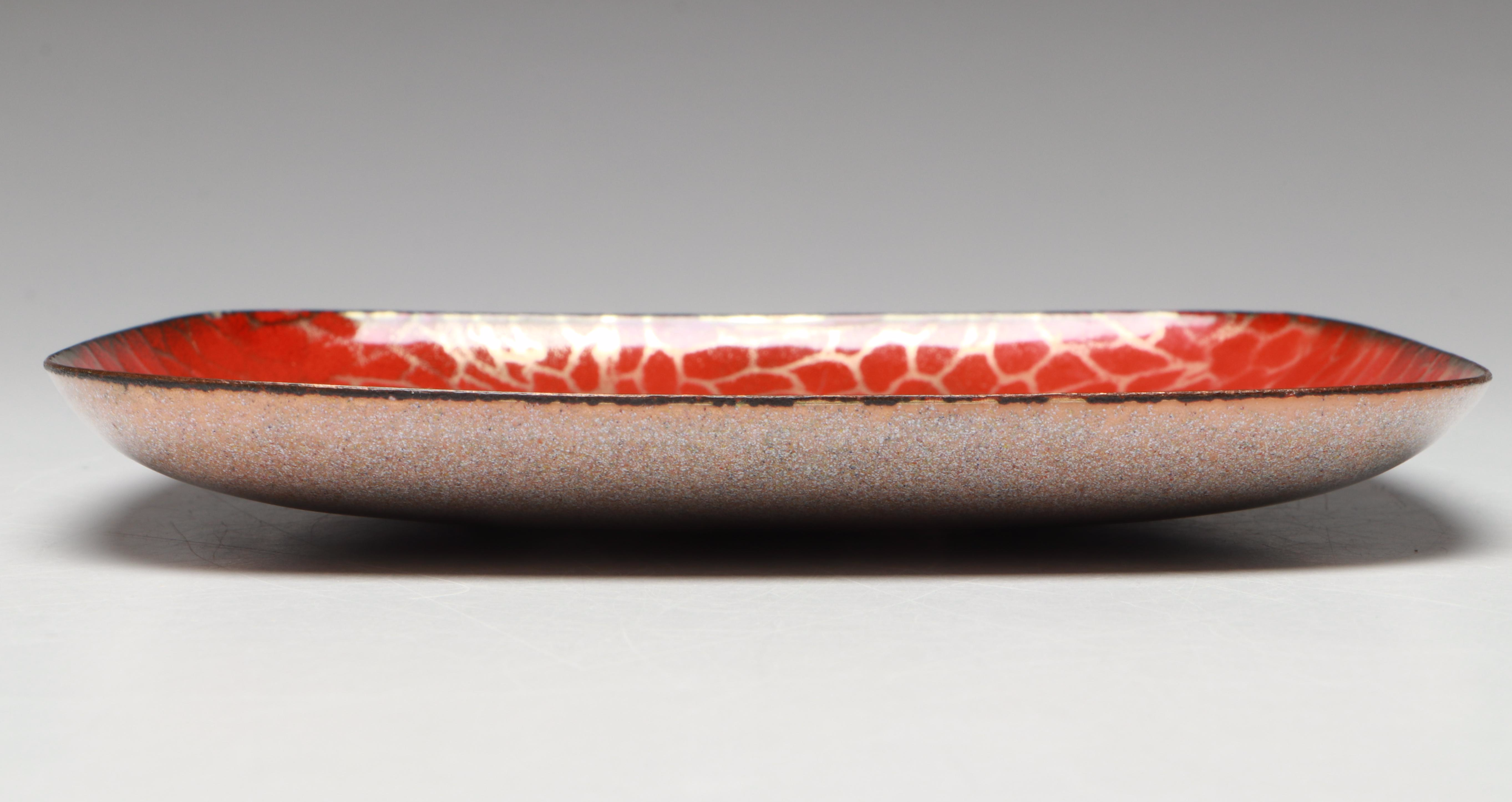 Artist Signed Enamel on Copper Plates with Other Enamel on Metal Bowl