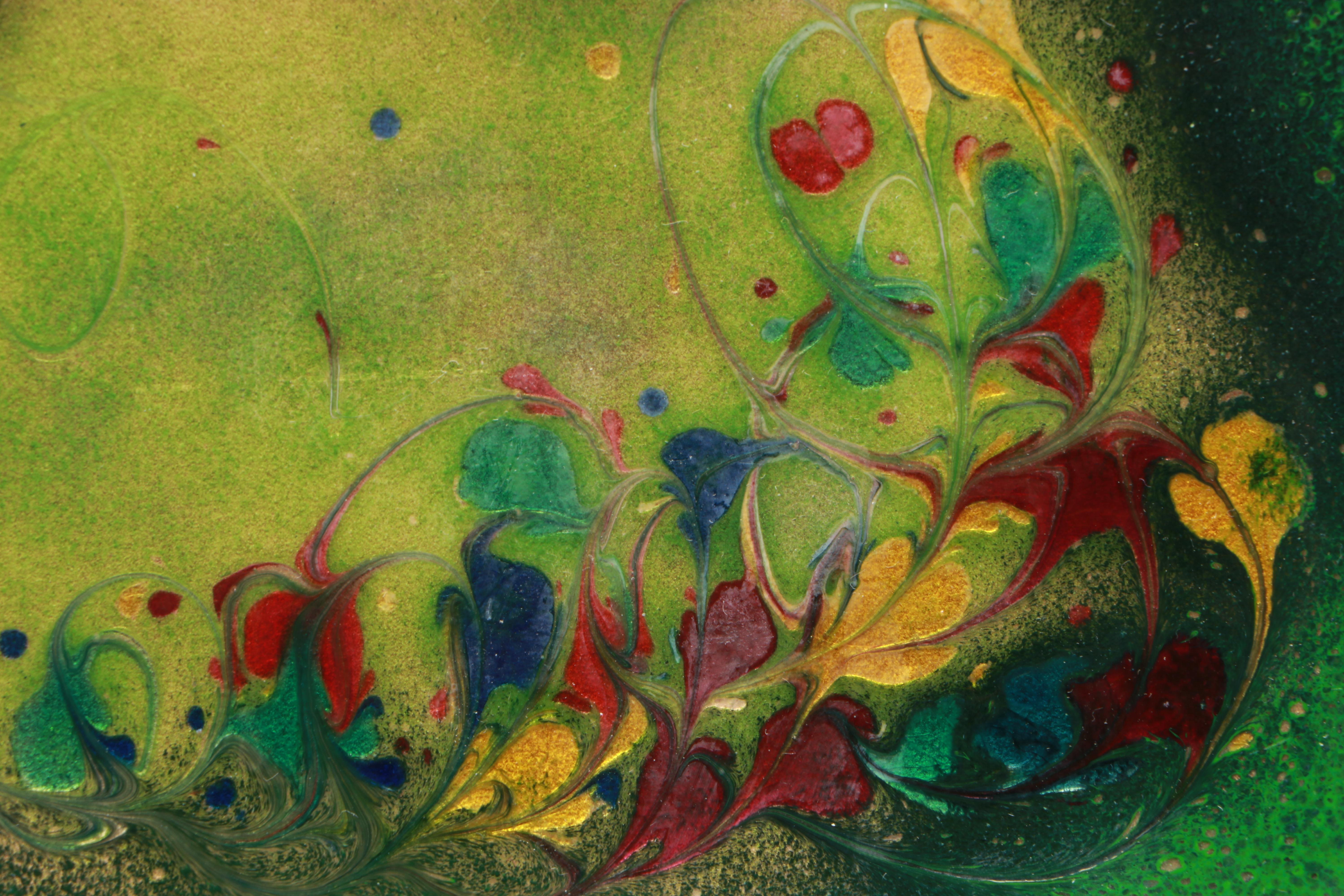 Artist Signed Enamel on Copper Plates with Other Enamel on Metal Bowl