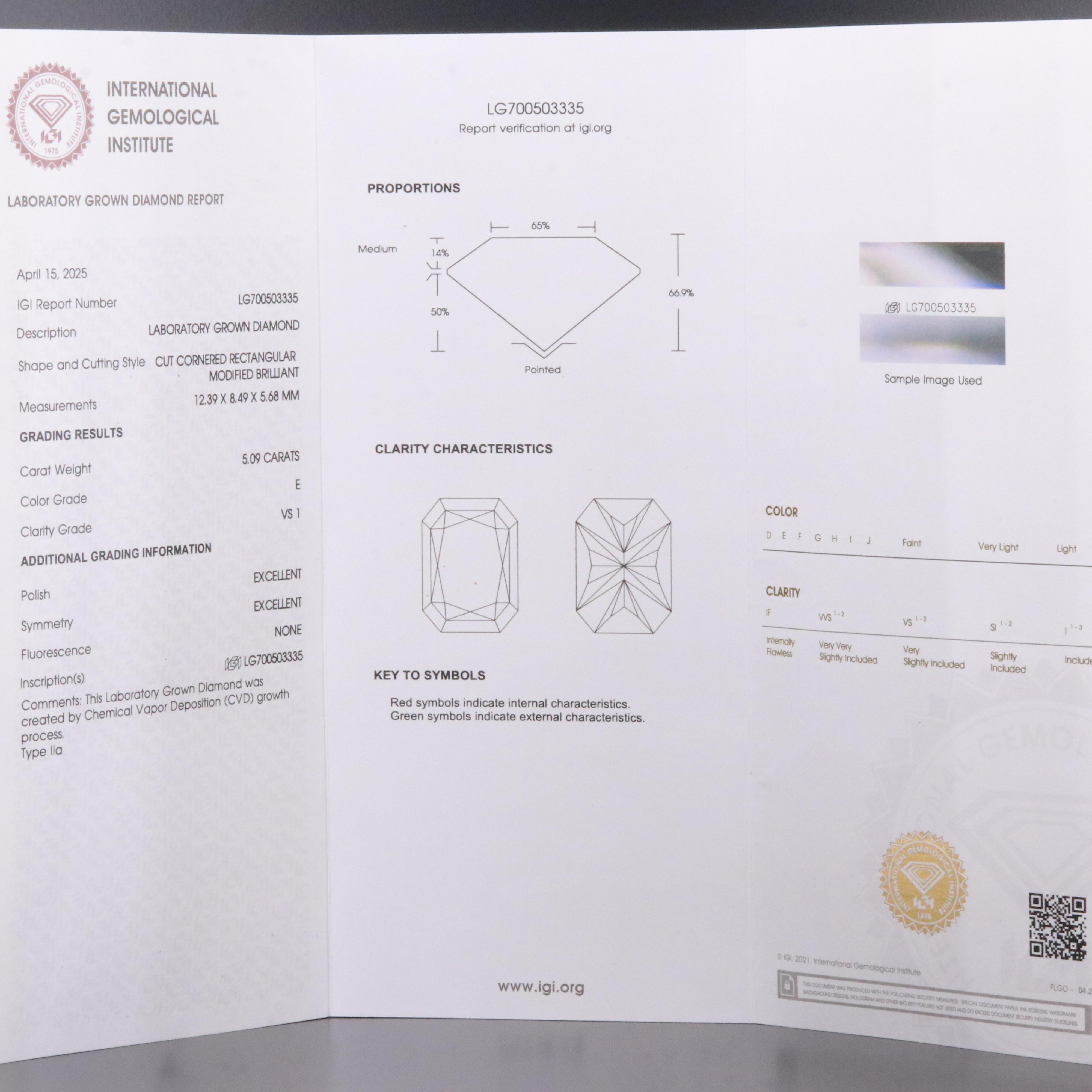 Loose 5.09 CT Lab Grown Diamond with IGI Report