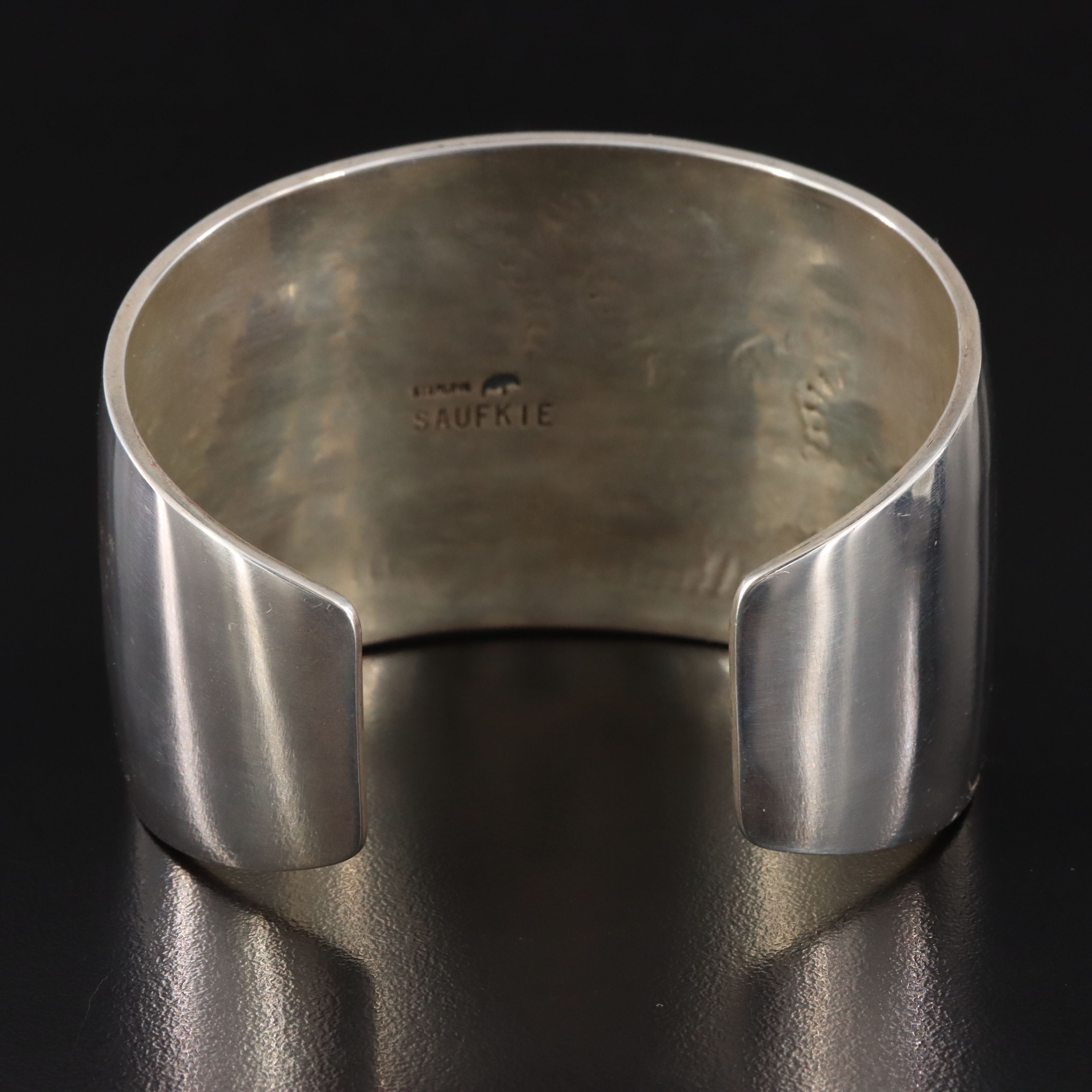 Lawrence Saufkie Hopi Sterling Storyteller Overlay Cuff Bracelet