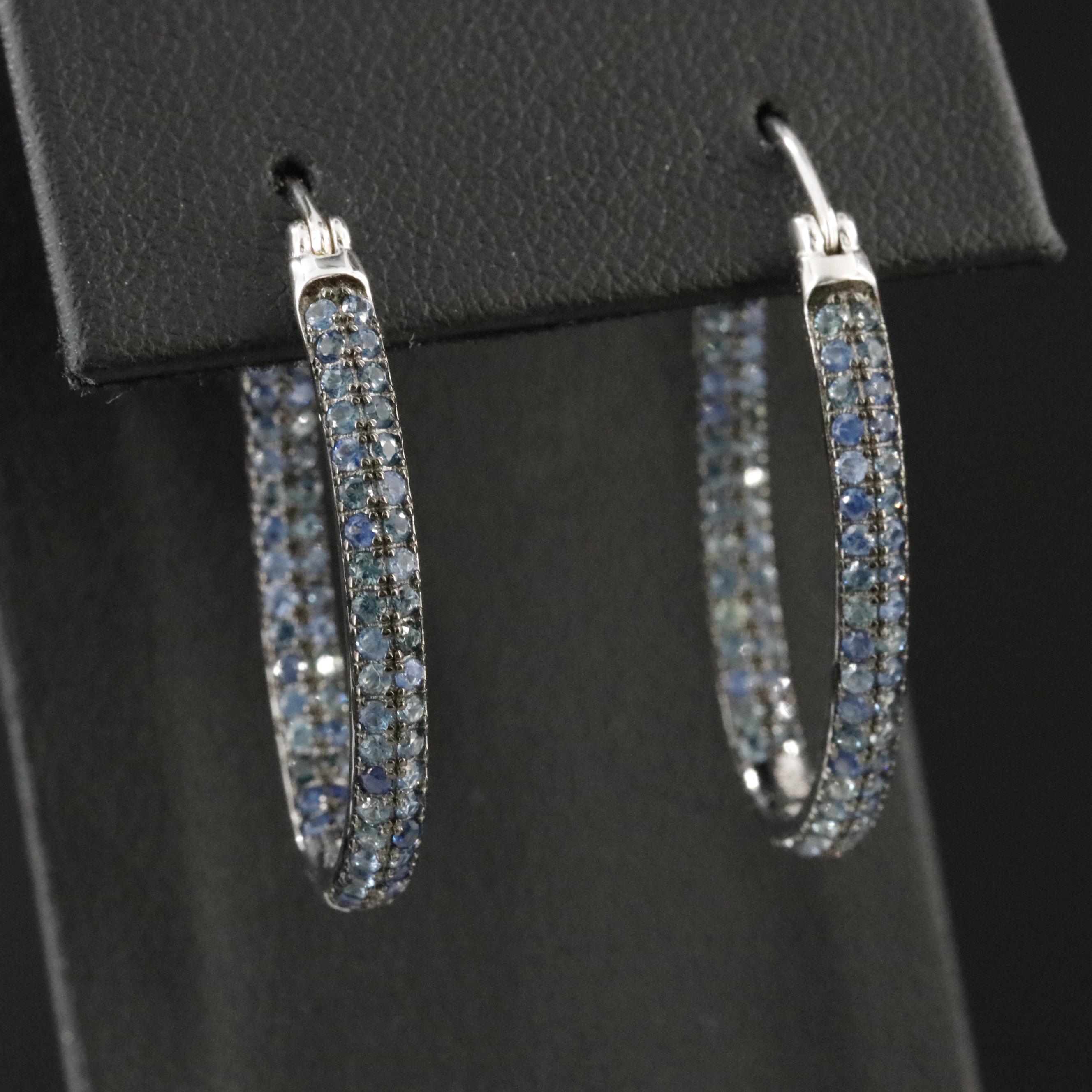 Sterling Sapphire Oval Inside Out Hoop Earrings