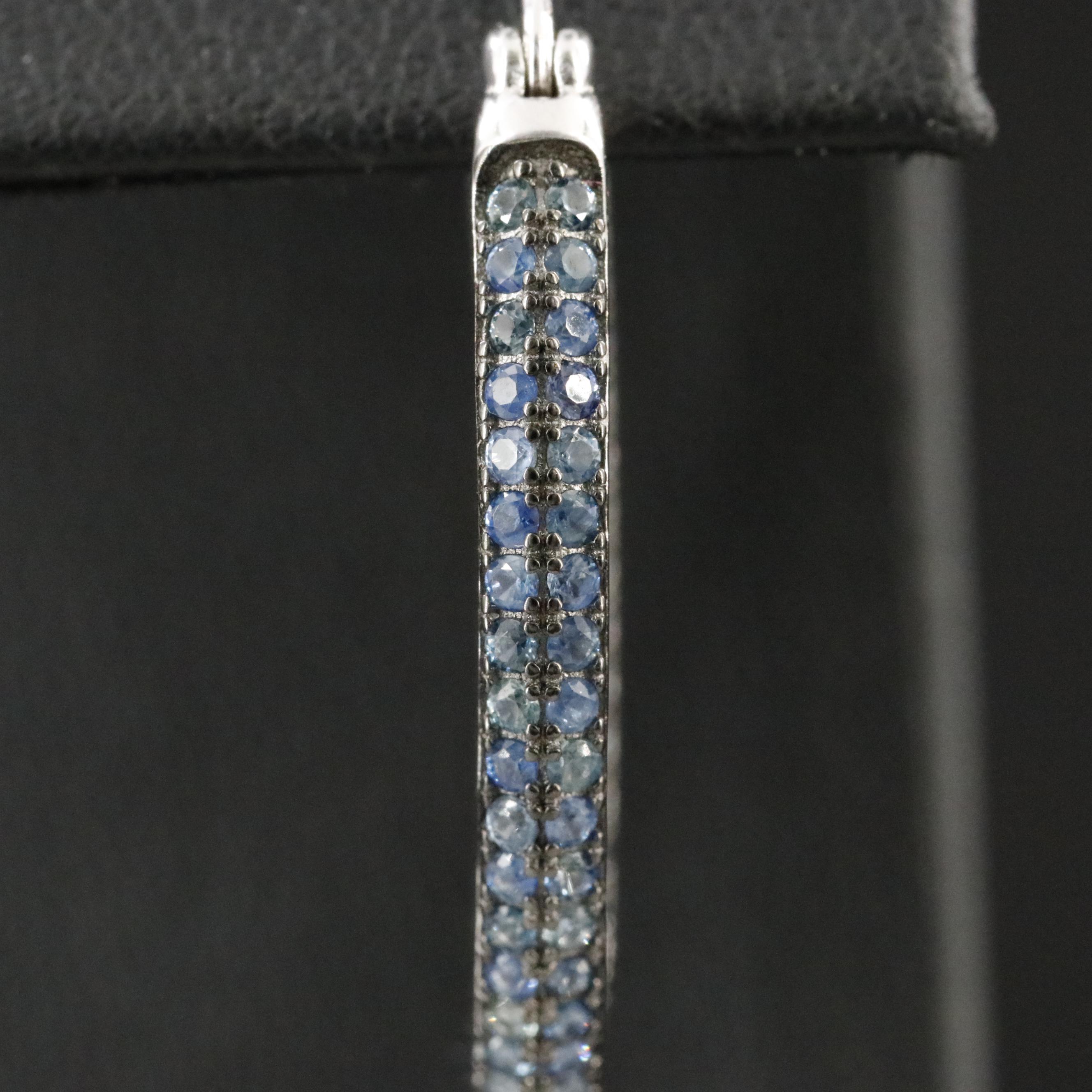 Sterling Sapphire Oval Inside Out Hoop Earrings