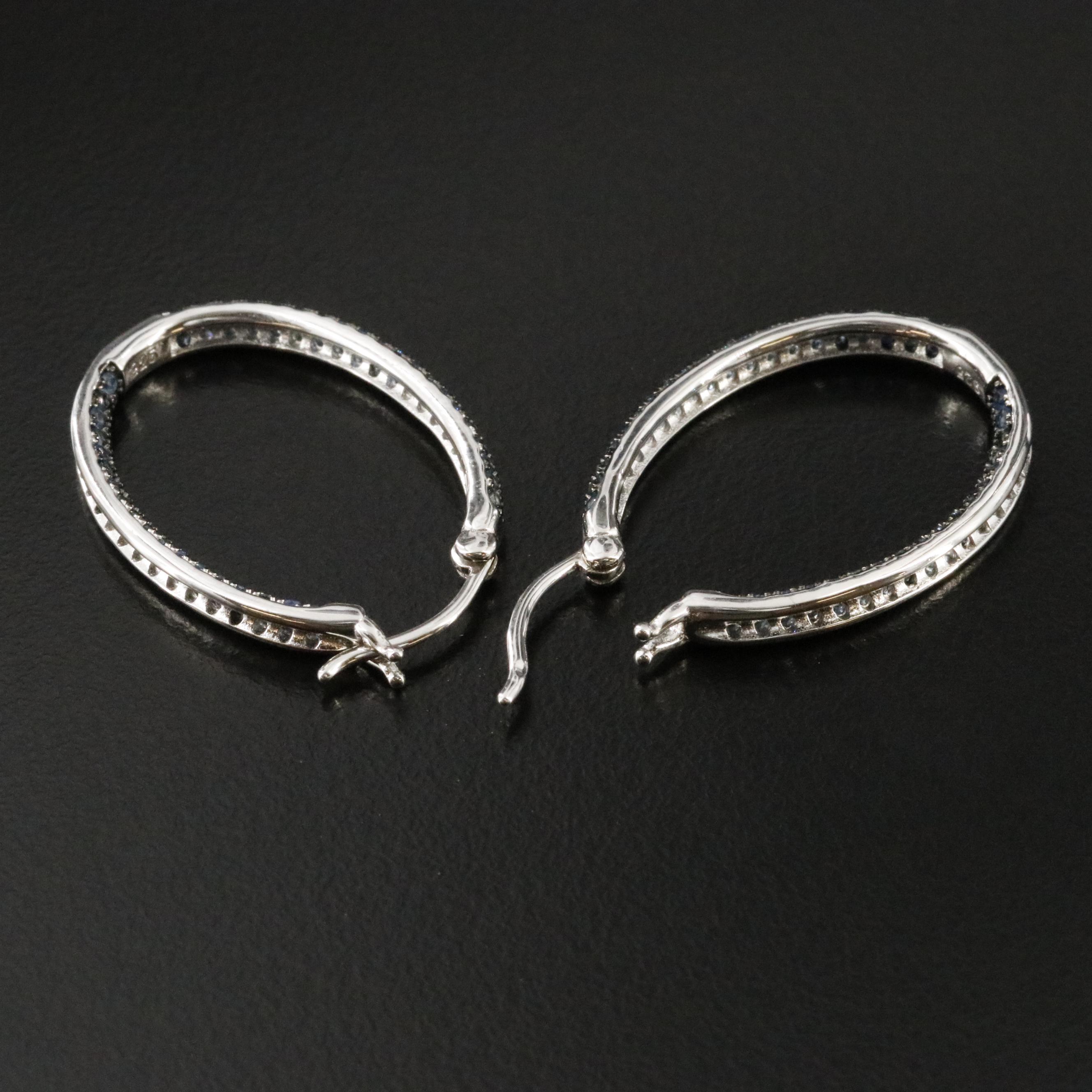 Sterling Sapphire Oval Inside Out Hoop Earrings