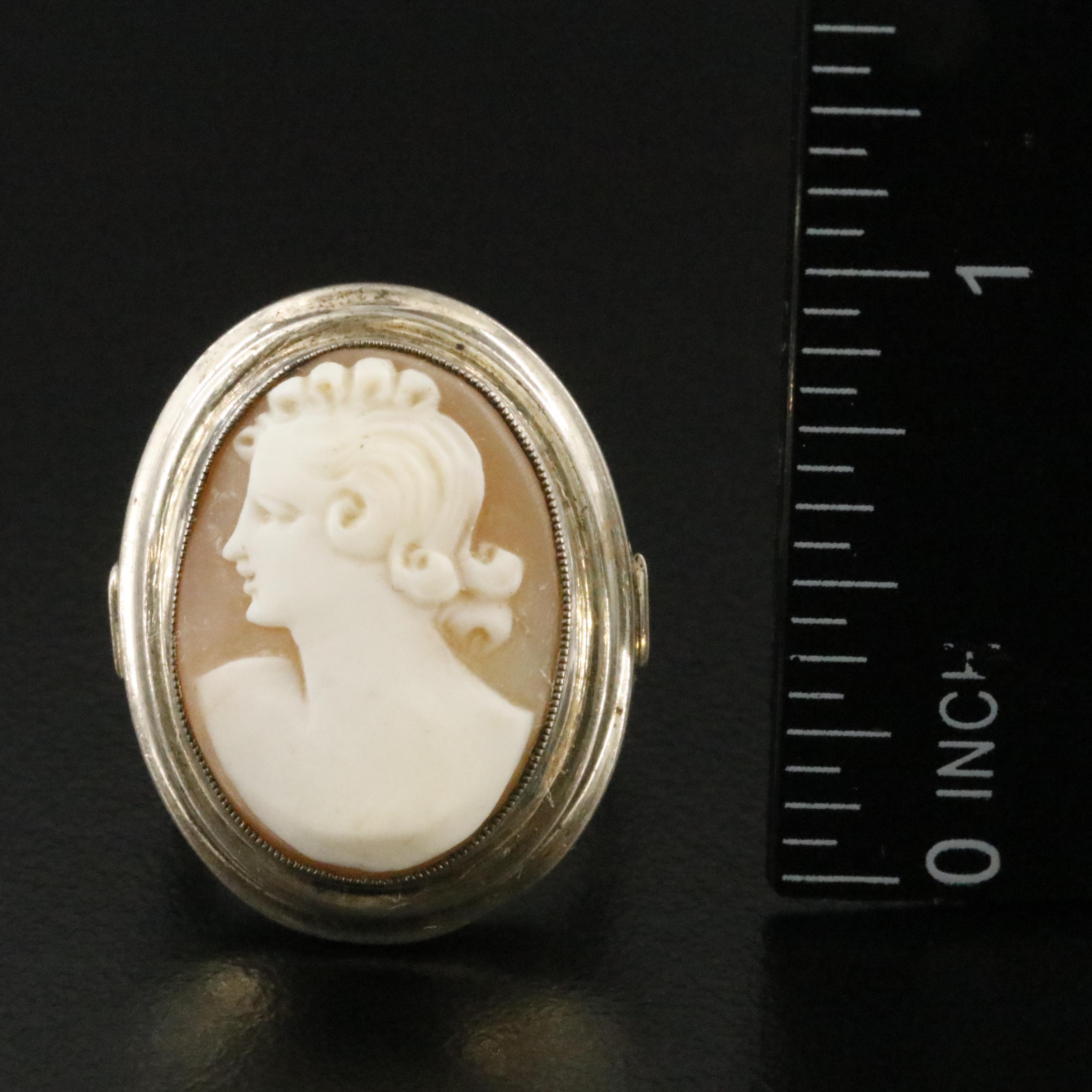 800 Silver Shell Cameo Ring and Earrings