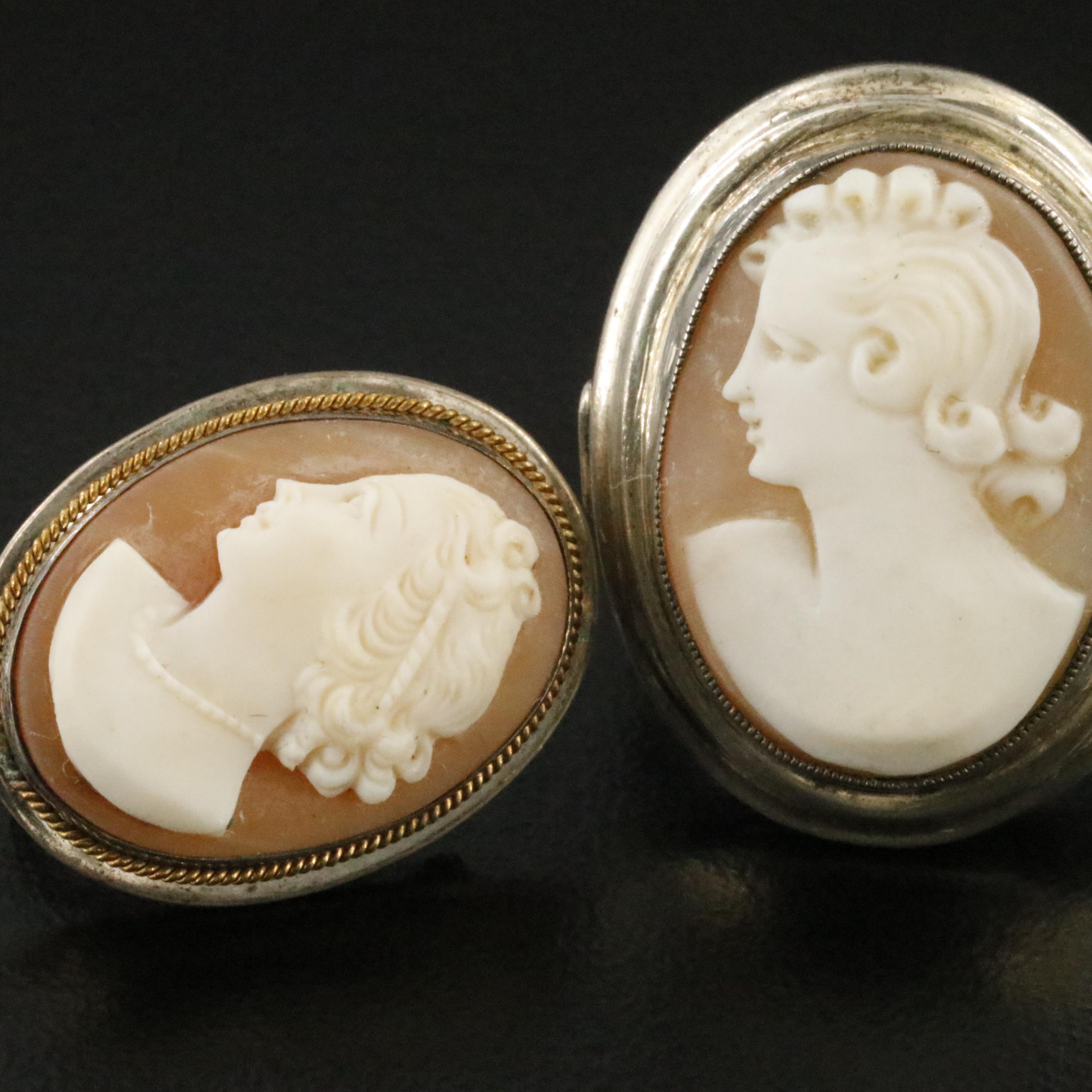 800 Silver Shell Cameo Ring and Earrings