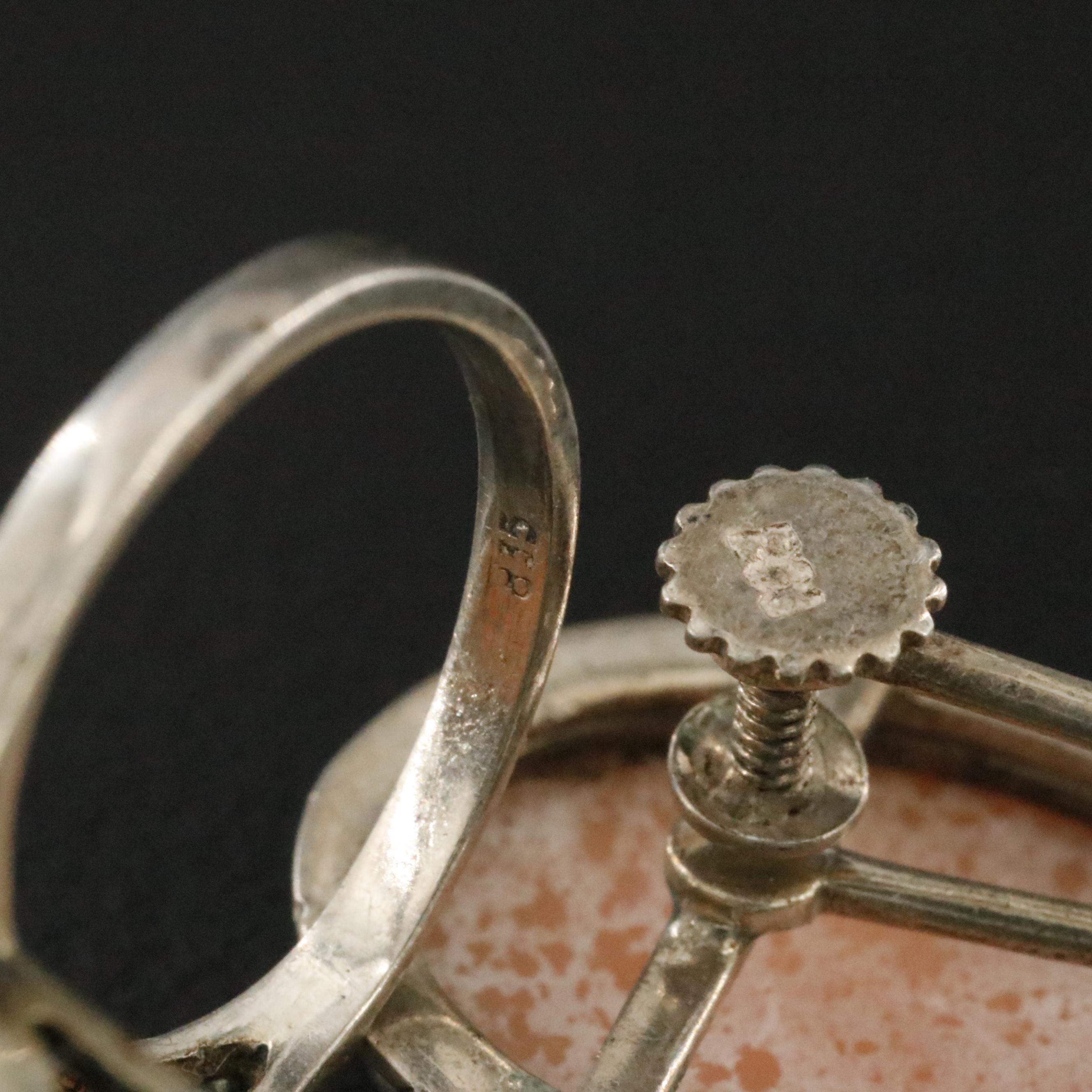 800 Silver Shell Cameo Ring and Earrings