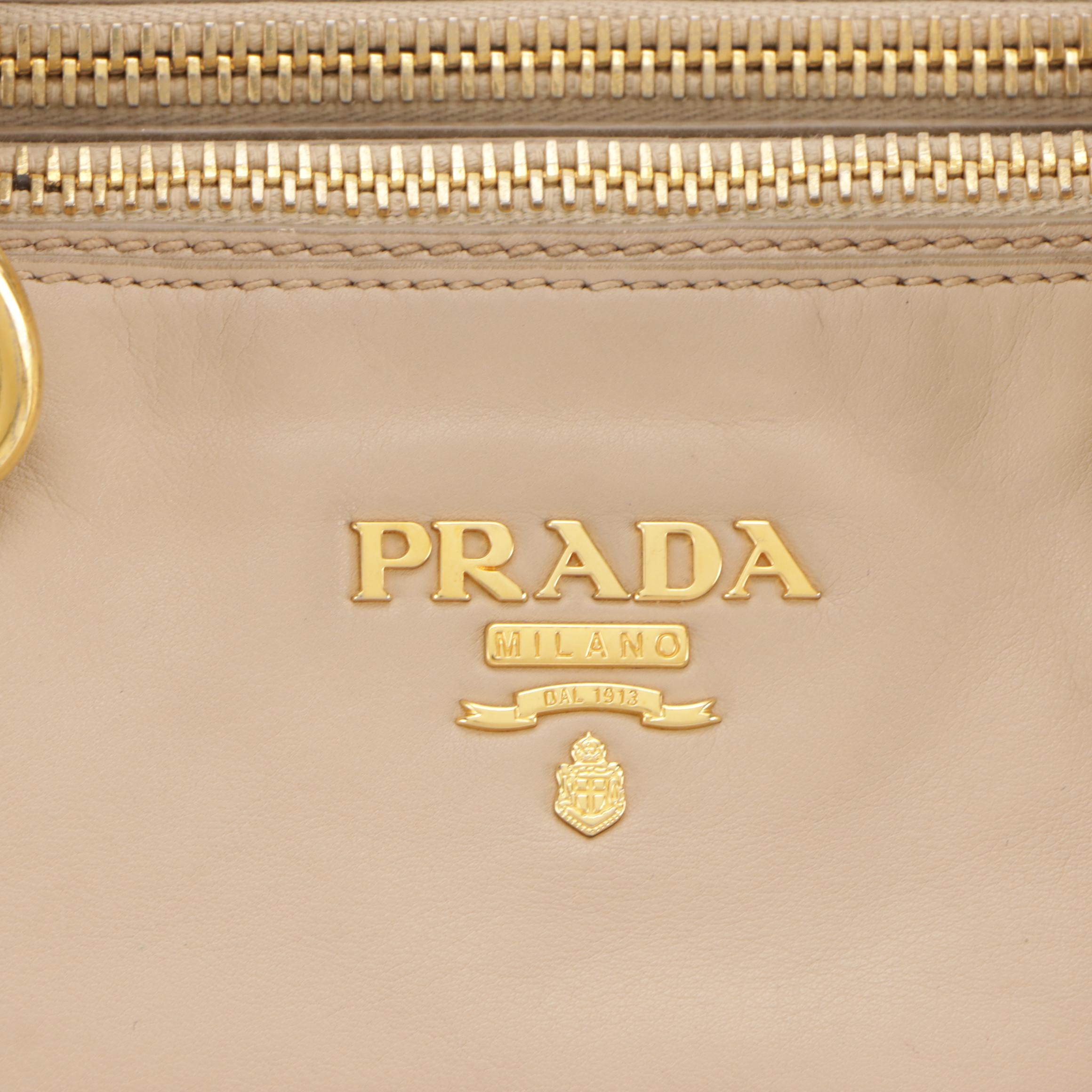 Prada Large Double Zip Galleria Two-Way Tote in Beige Calfskin Leather