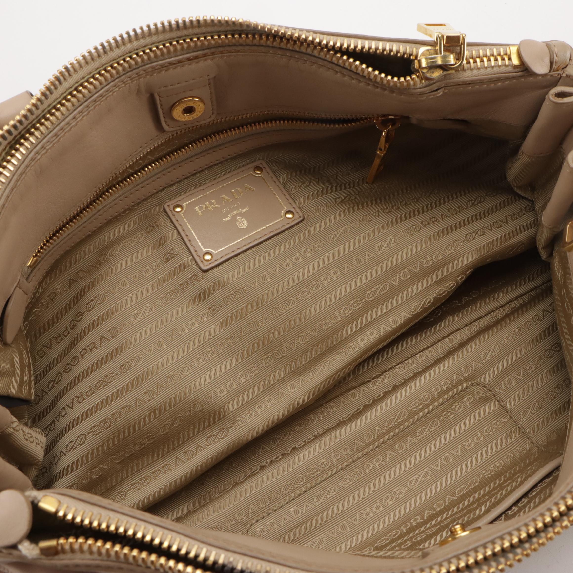 Prada Large Double Zip Galleria Two-Way Tote in Beige Calfskin Leather