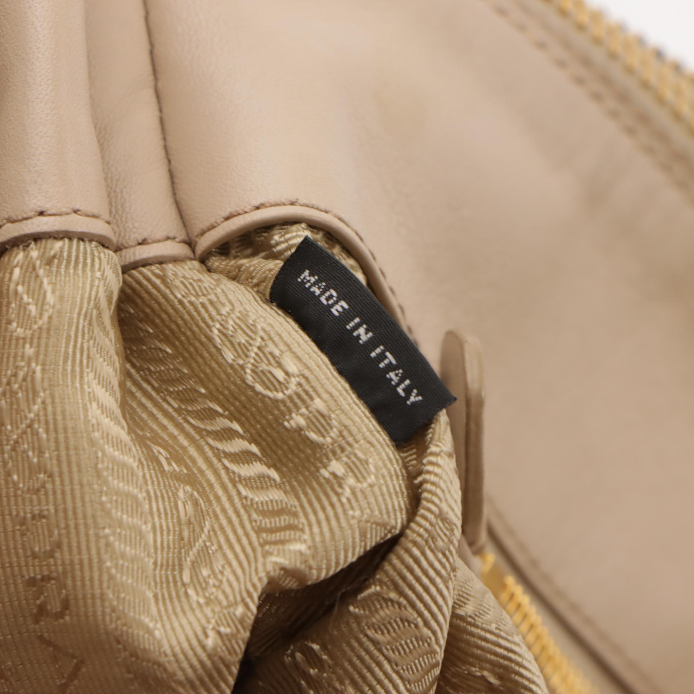 Prada Large Double Zip Galleria Two-Way Tote in Beige Calfskin Leather