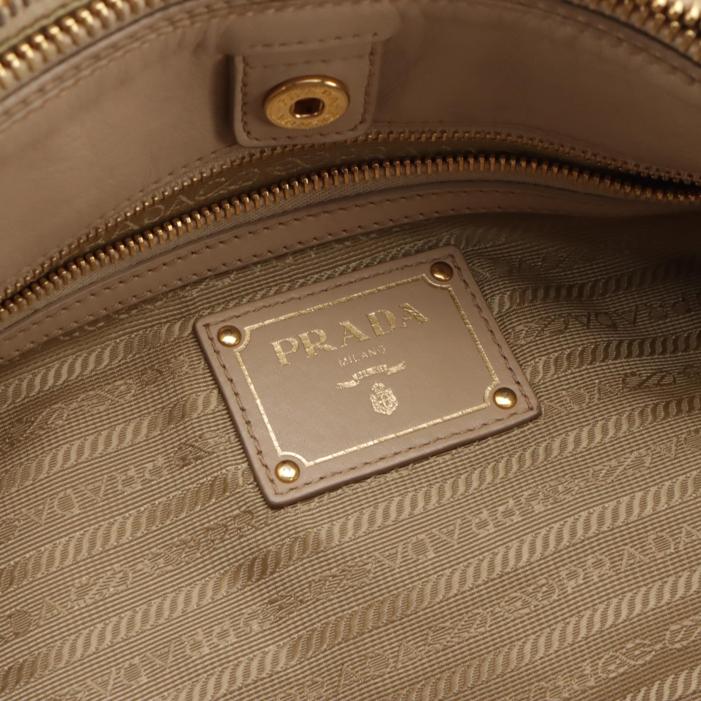 Prada Large Double Zip Galleria Two-Way Tote in Beige Calfskin Leather