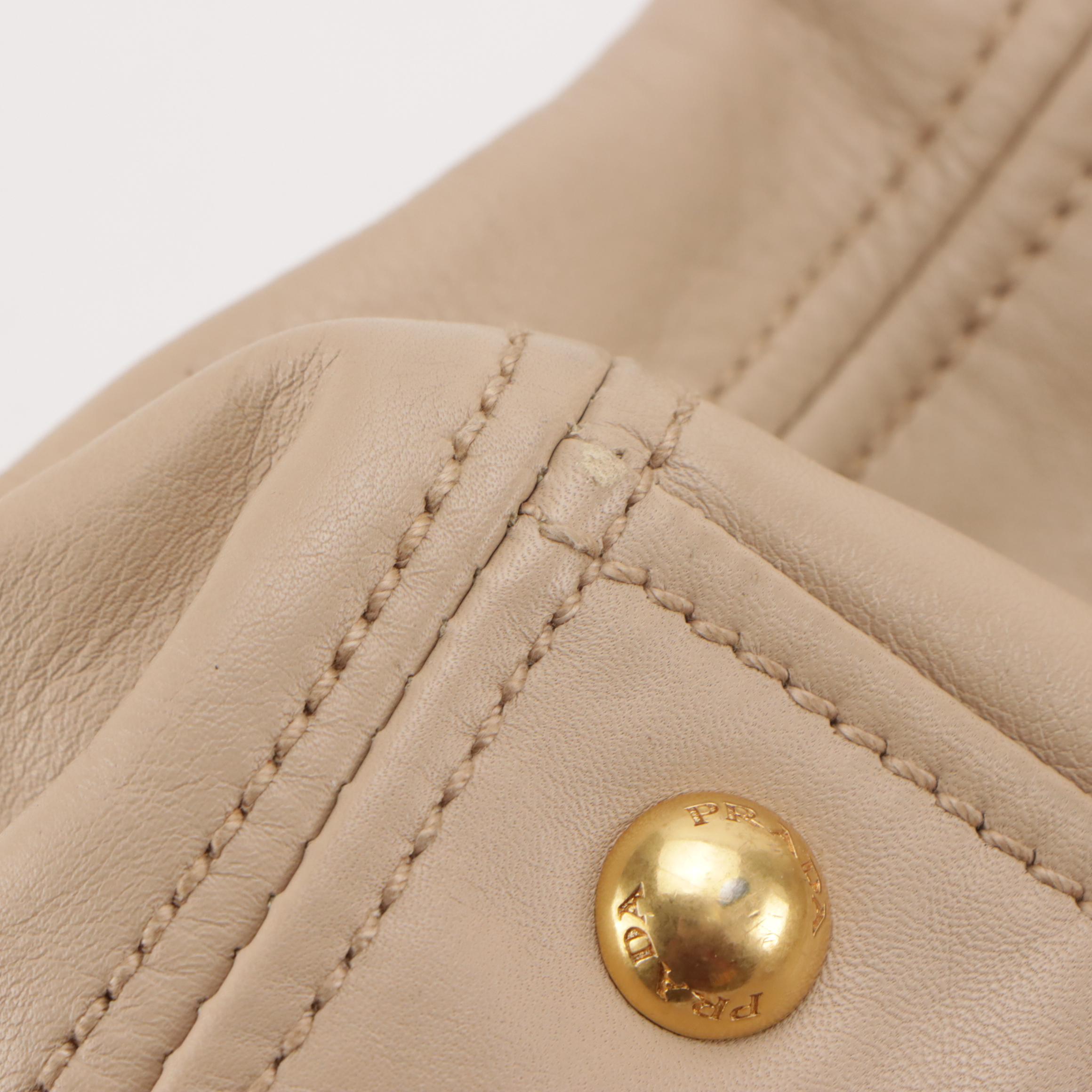 Prada Large Double Zip Galleria Two-Way Tote in Beige Calfskin Leather