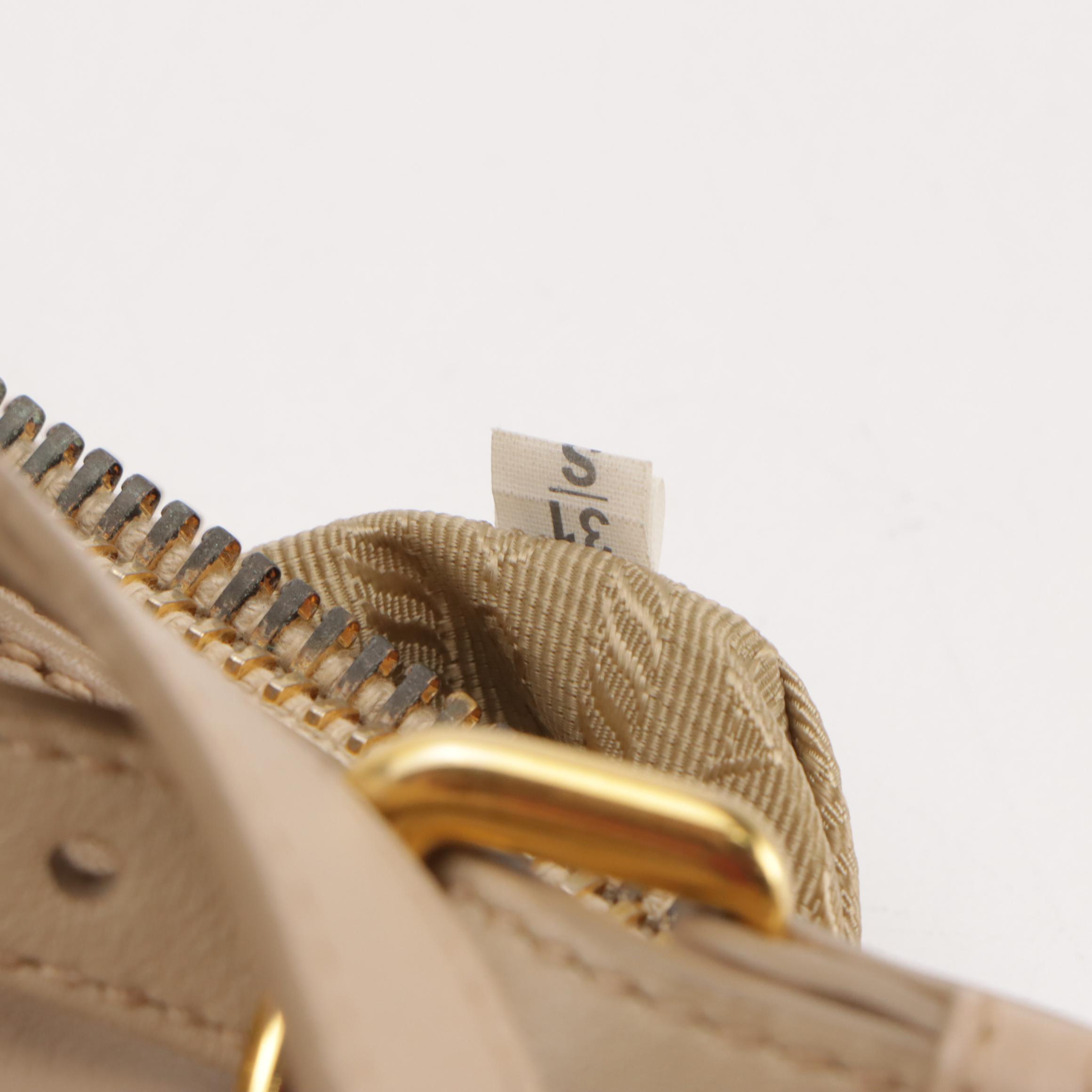 Prada Large Double Zip Galleria Two-Way Tote in Beige Calfskin Leather