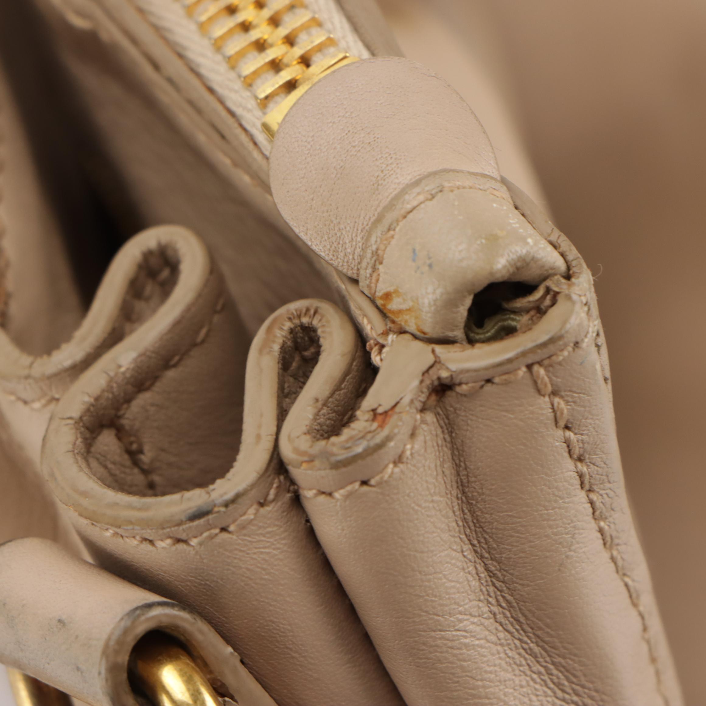 Prada Large Double Zip Galleria Two-Way Tote in Beige Calfskin Leather