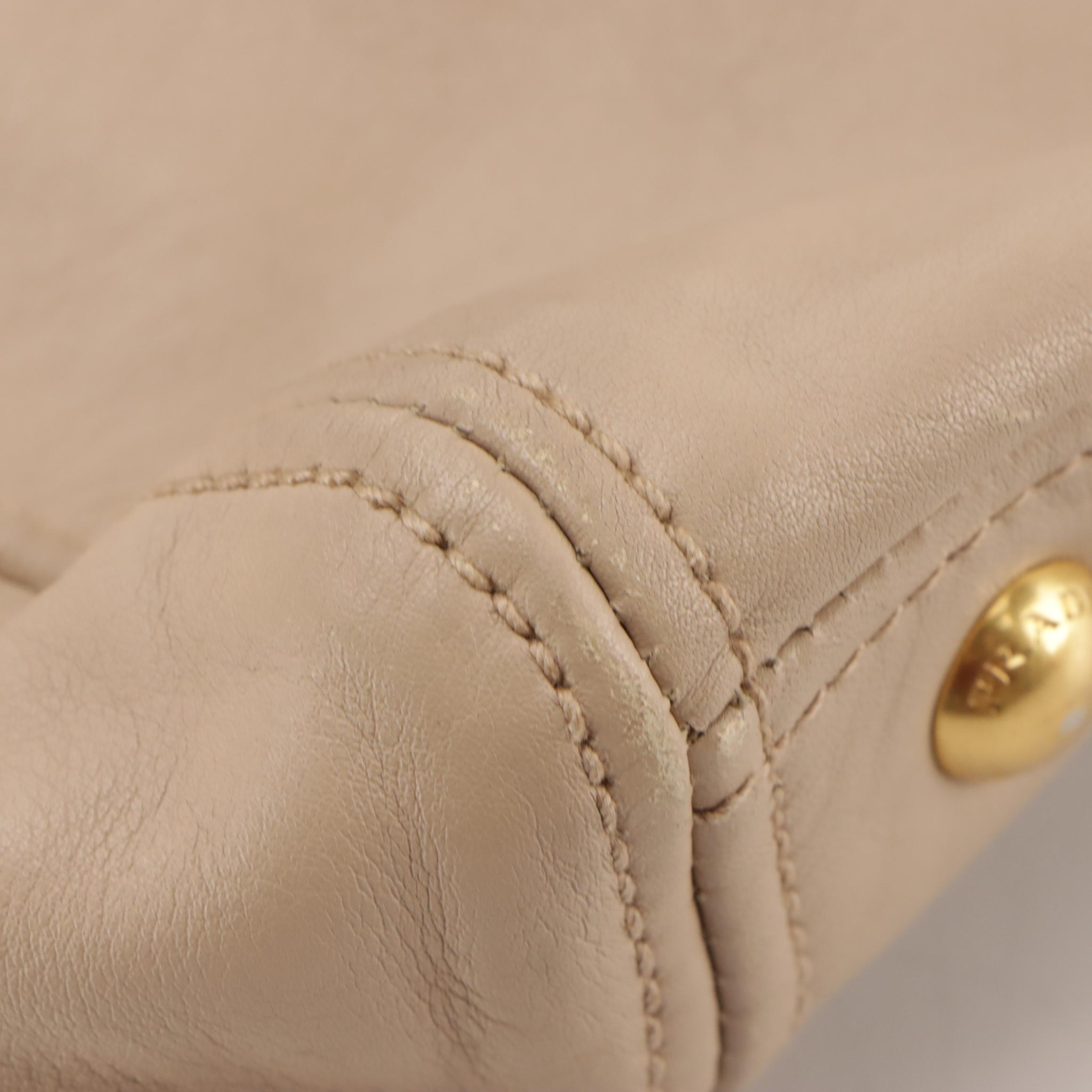 Prada Large Double Zip Galleria Two-Way Tote in Beige Calfskin Leather