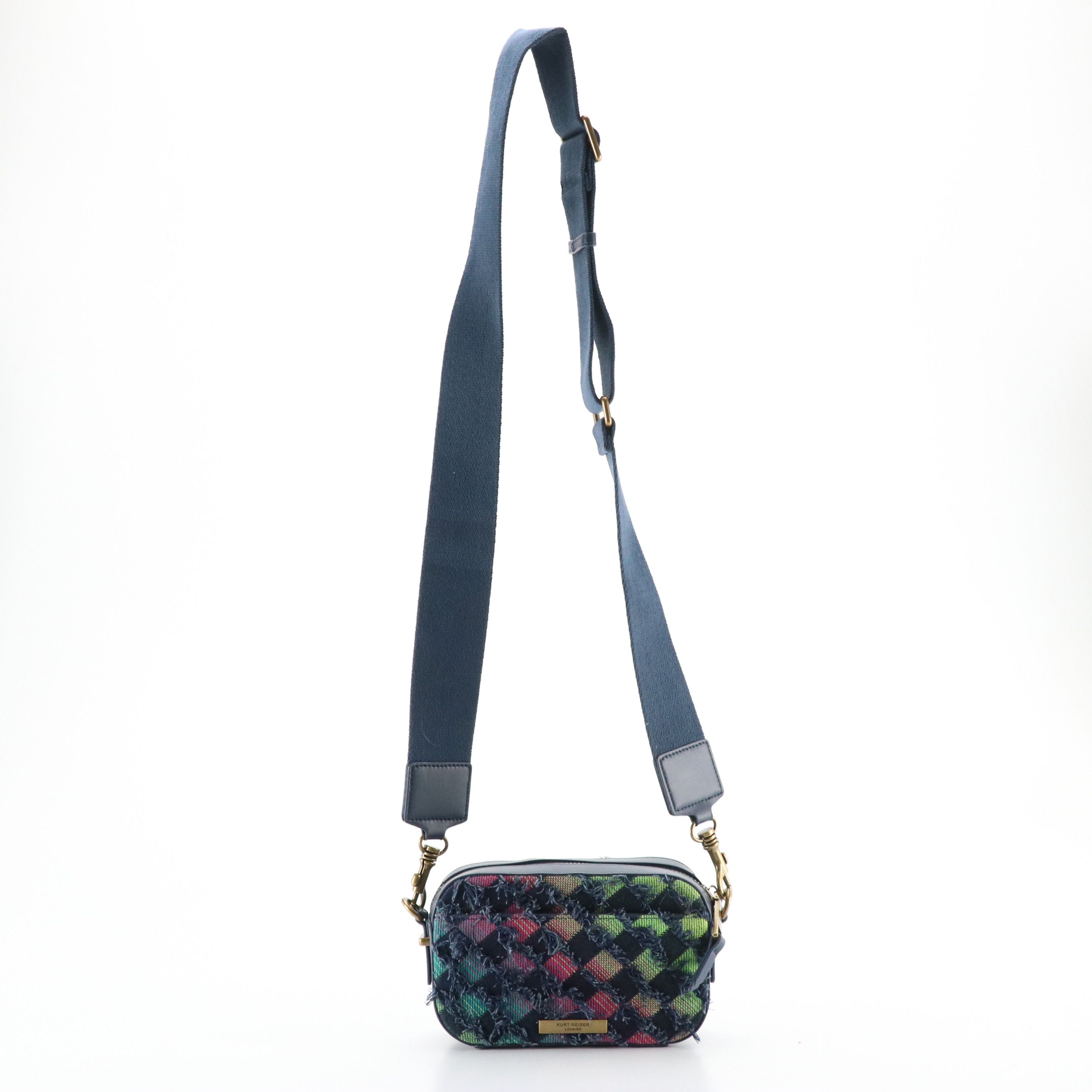 Kurt Geiger Small Kensington Camera Bag in Frayed Denim with Leather Card Holder