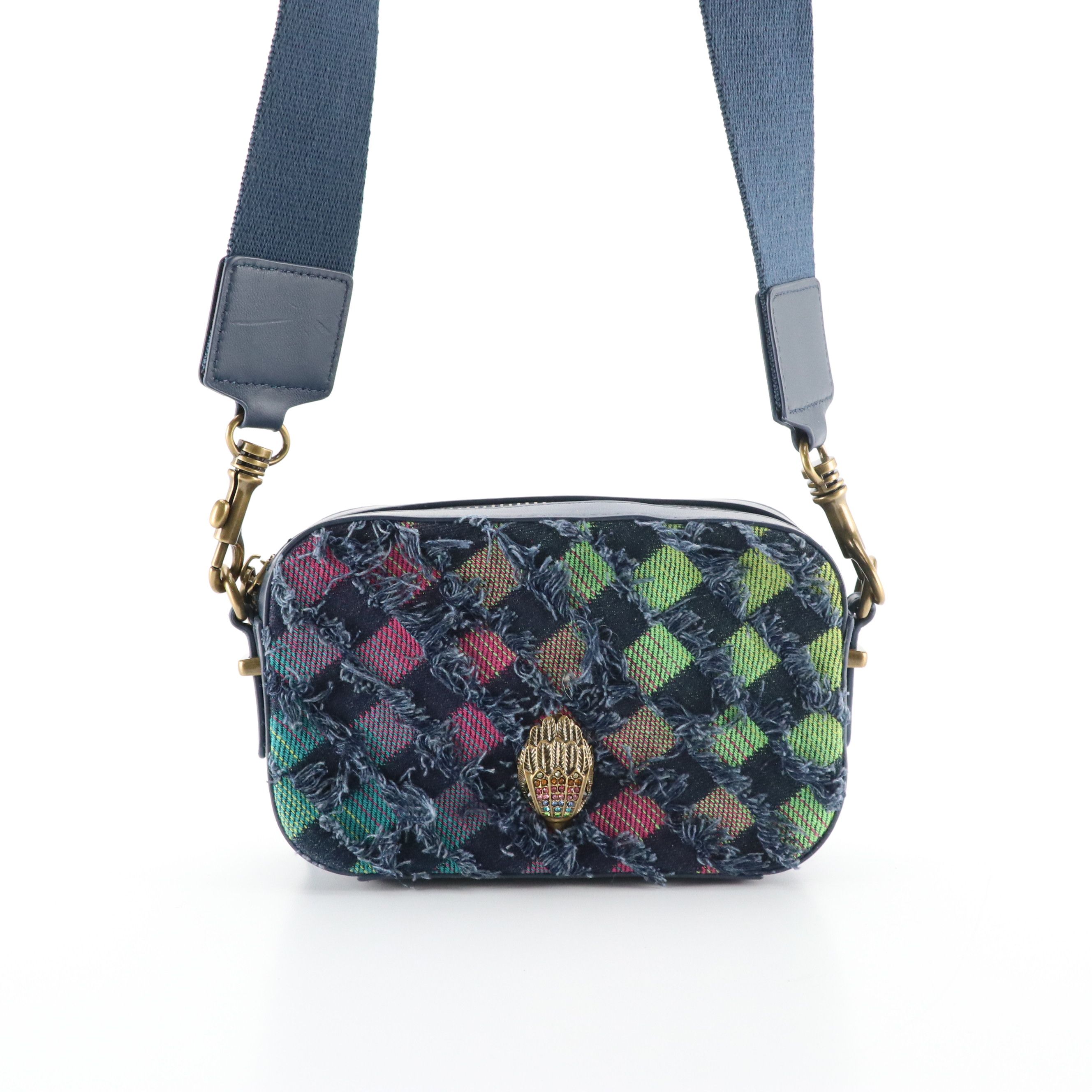 Kurt Geiger Small Kensington Camera Bag in Frayed Denim with Leather Card Holder
