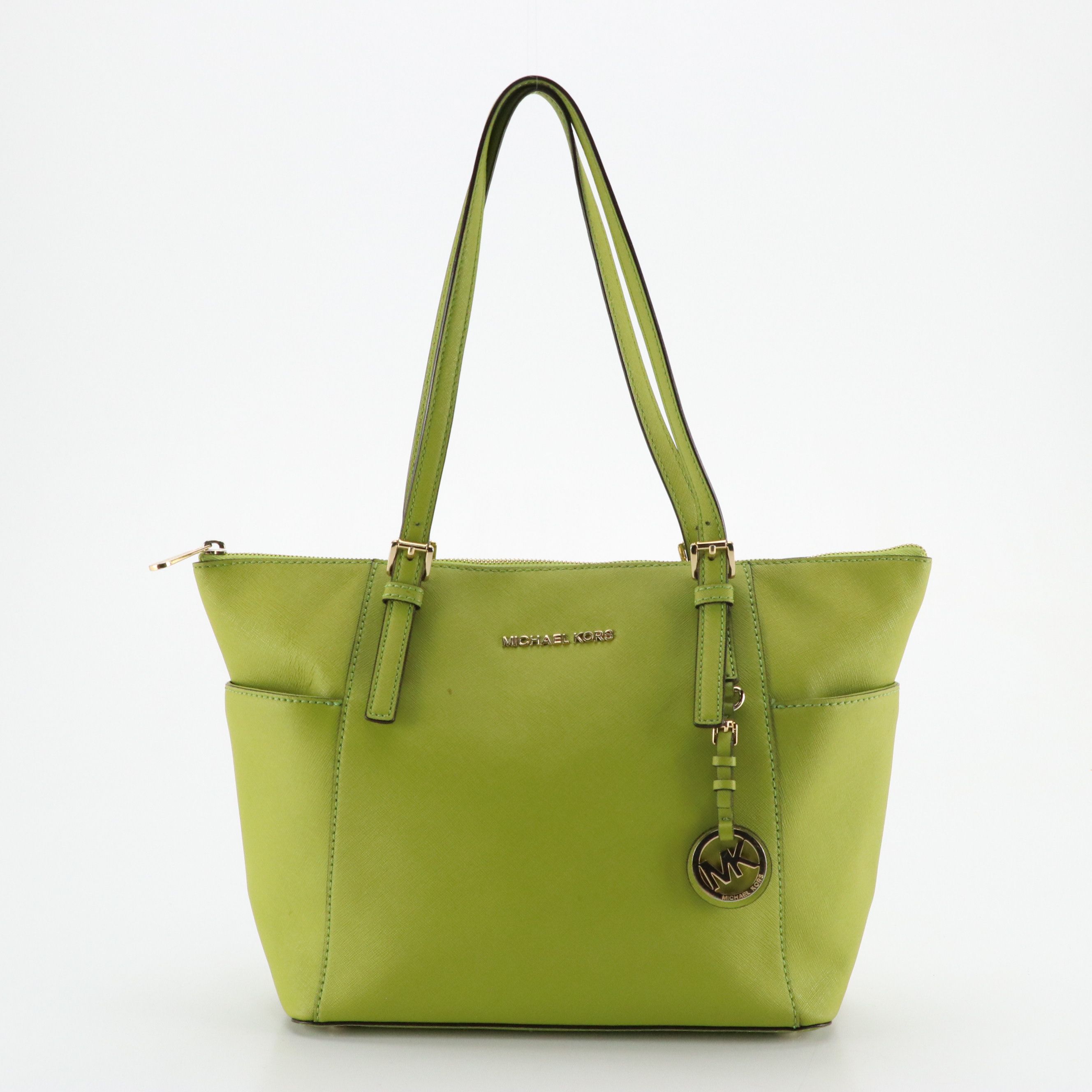 Michael Kors Jet Set Zip Tote in Green Textured Leather