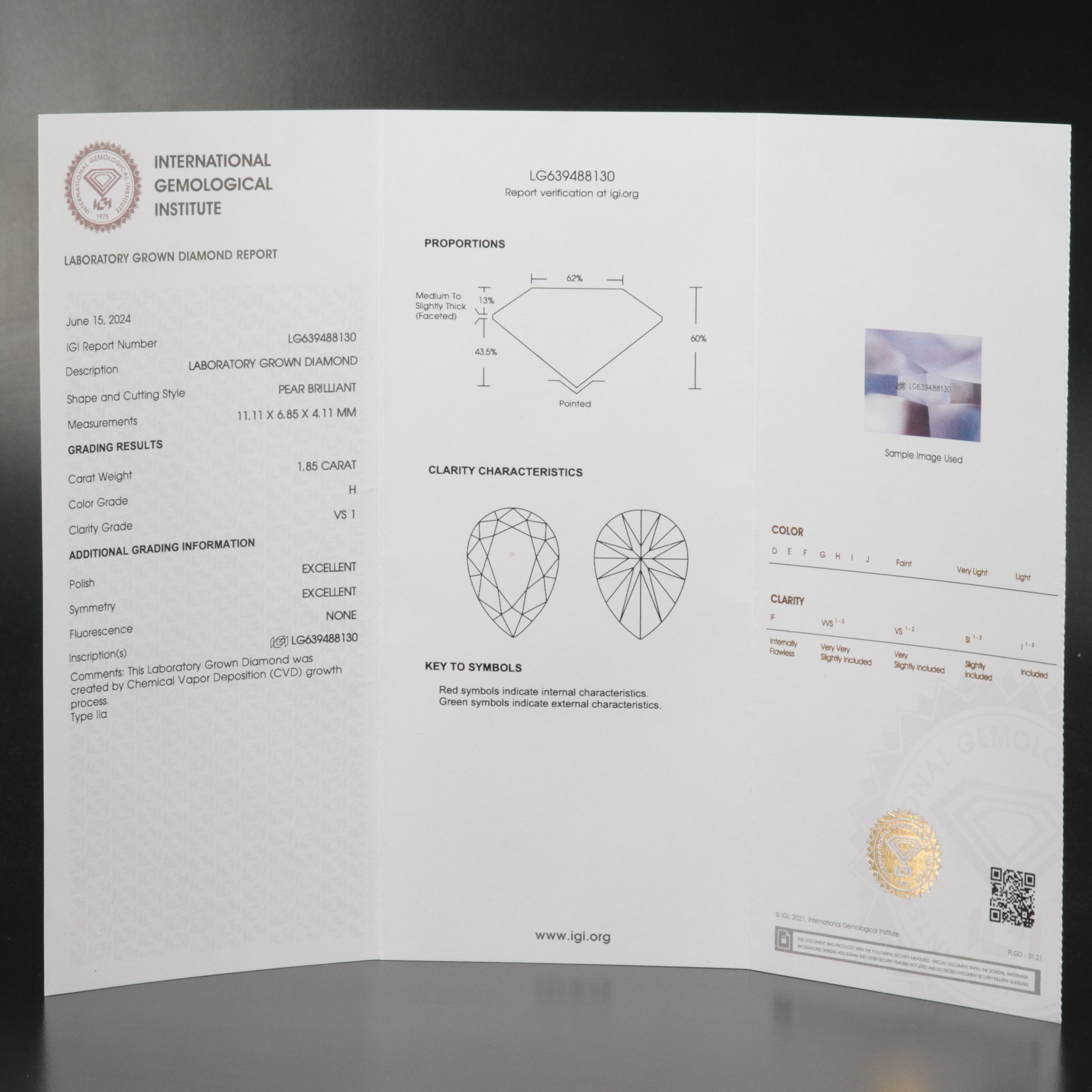 Loose 1.85 CT Lab Grown Diamond with IGI Report
