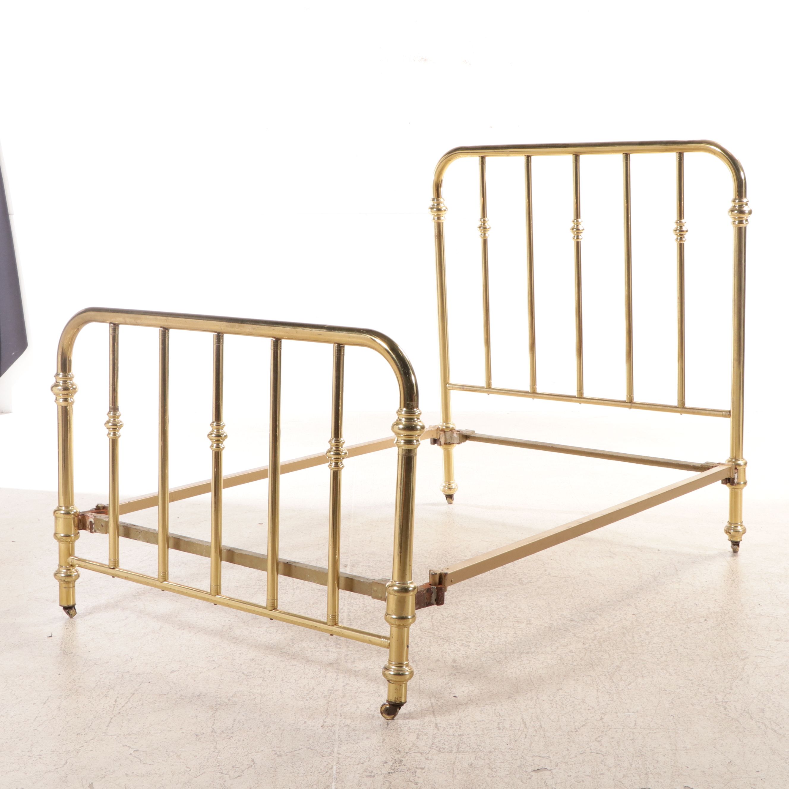 Edwardian Lacquered Brass Full Size Bed Frame, Early 20th Century