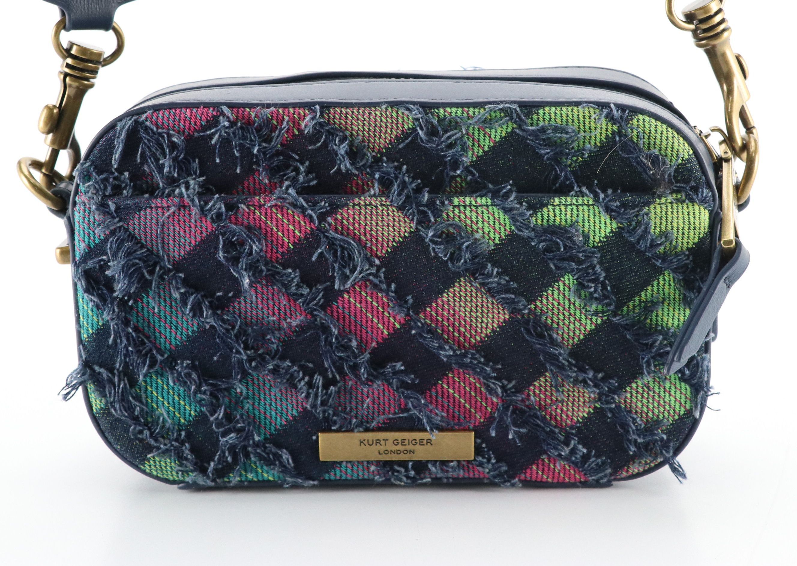 Kurt Geiger Small Kensington Camera Bag in Frayed Denim with Leather Card Holder