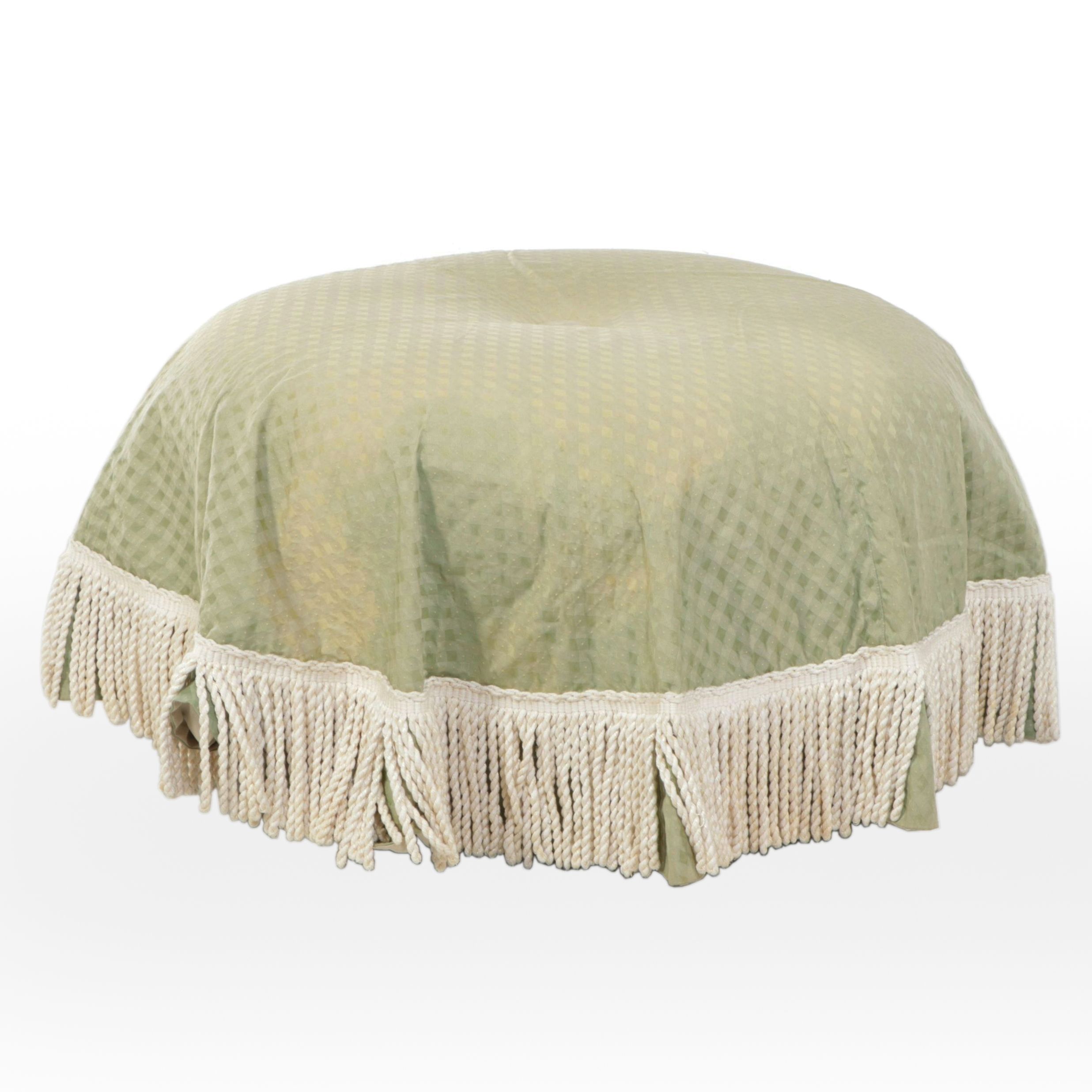 Victorian Style Upholstered Ottoman with Bullion Fringe Detail