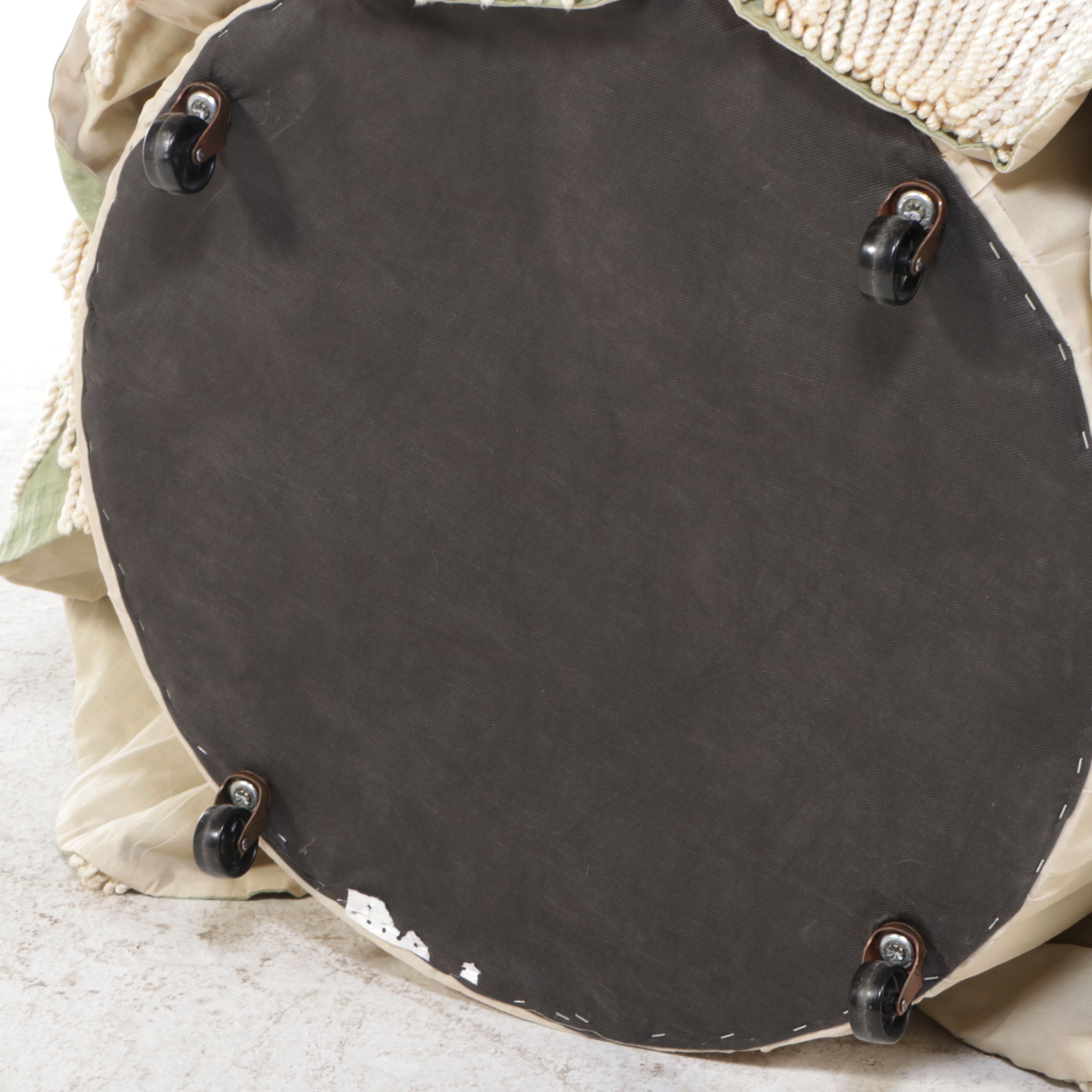 Victorian Style Upholstered Ottoman with Bullion Fringe Detail