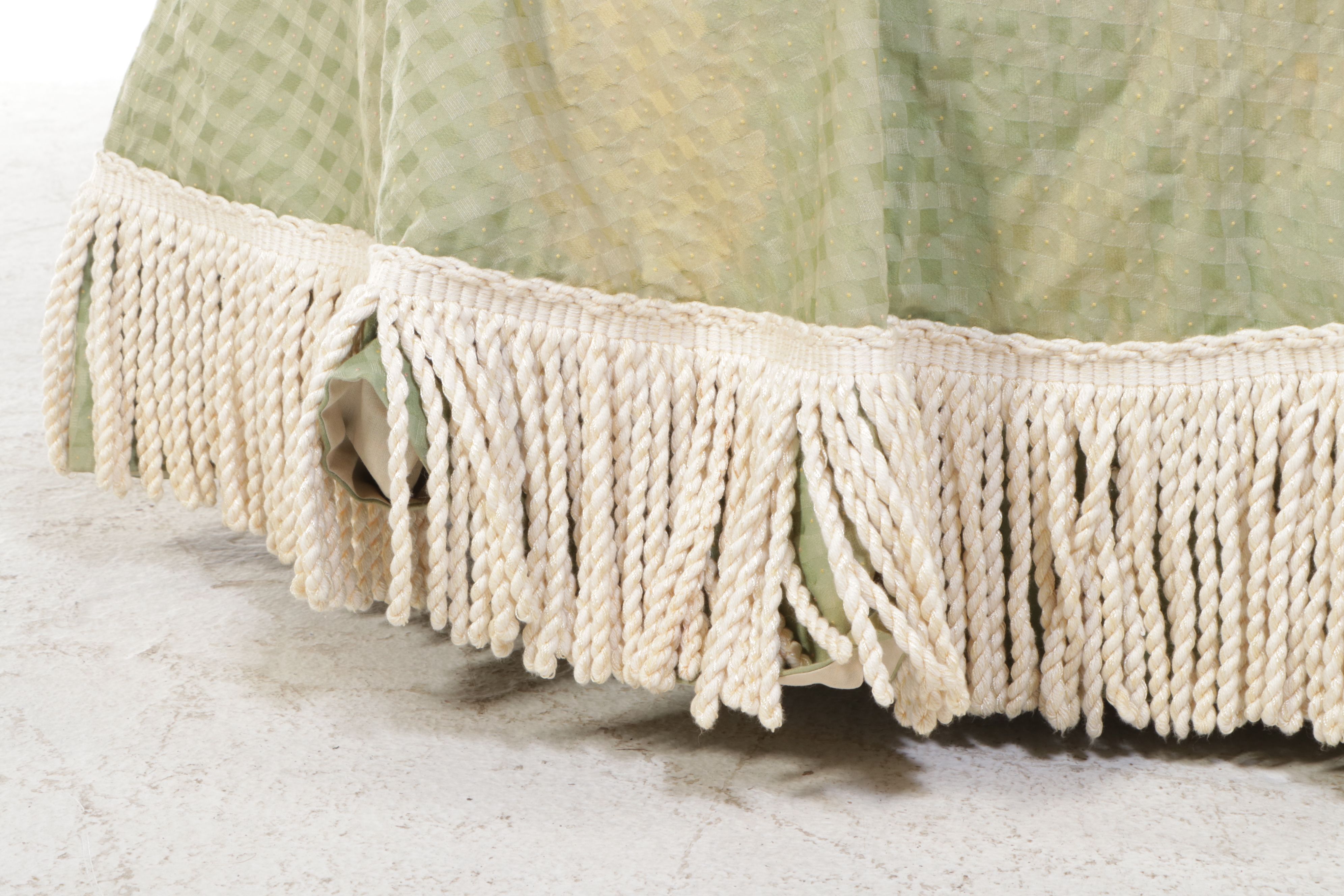 Victorian Style Upholstered Ottoman with Bullion Fringe Detail