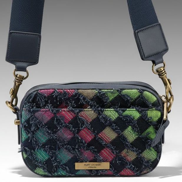 Kurt Geiger Small Kensington Camera Bag in Frayed Denim with Leather Card Holder