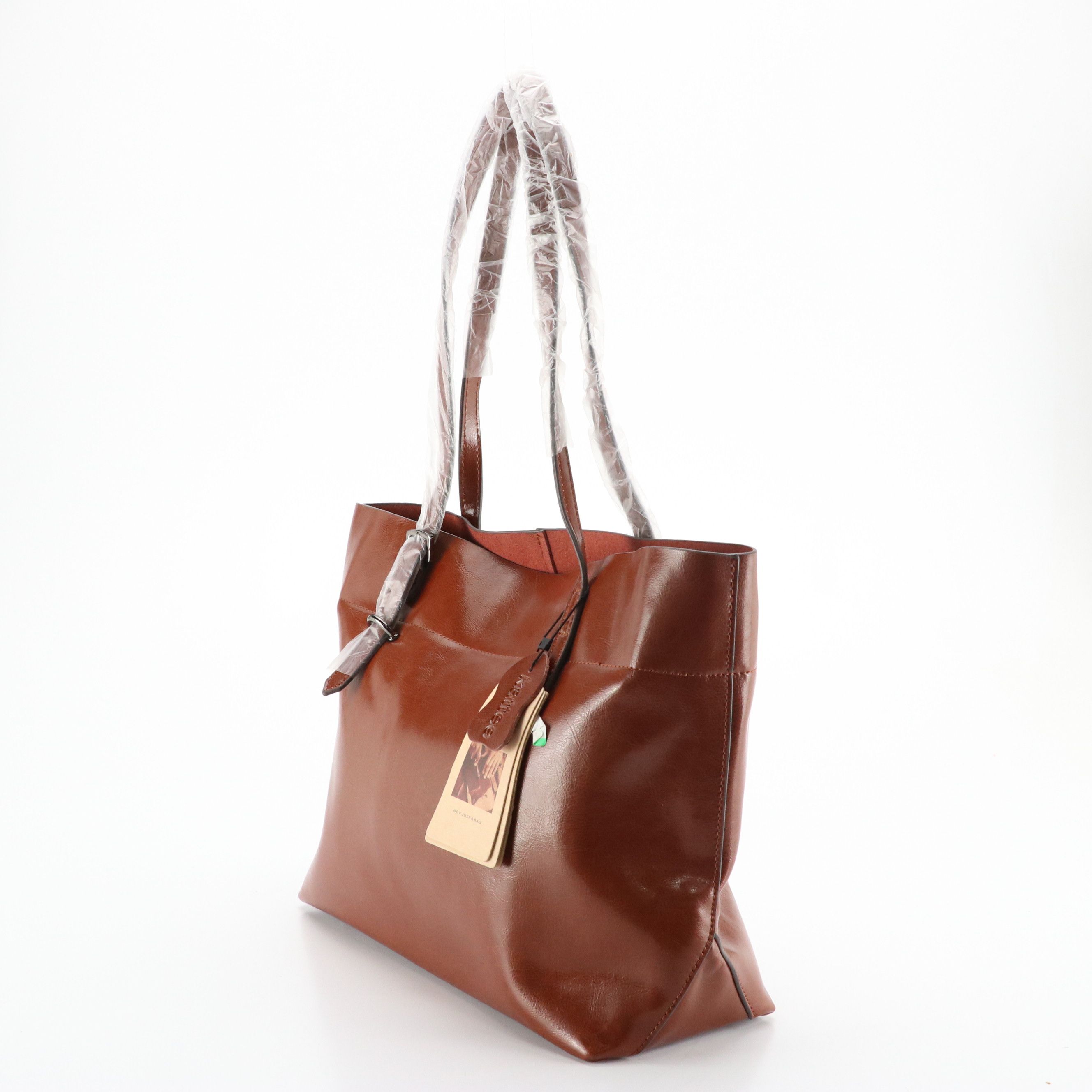 Kattee Shiny Brown Leather Shoulder Tote