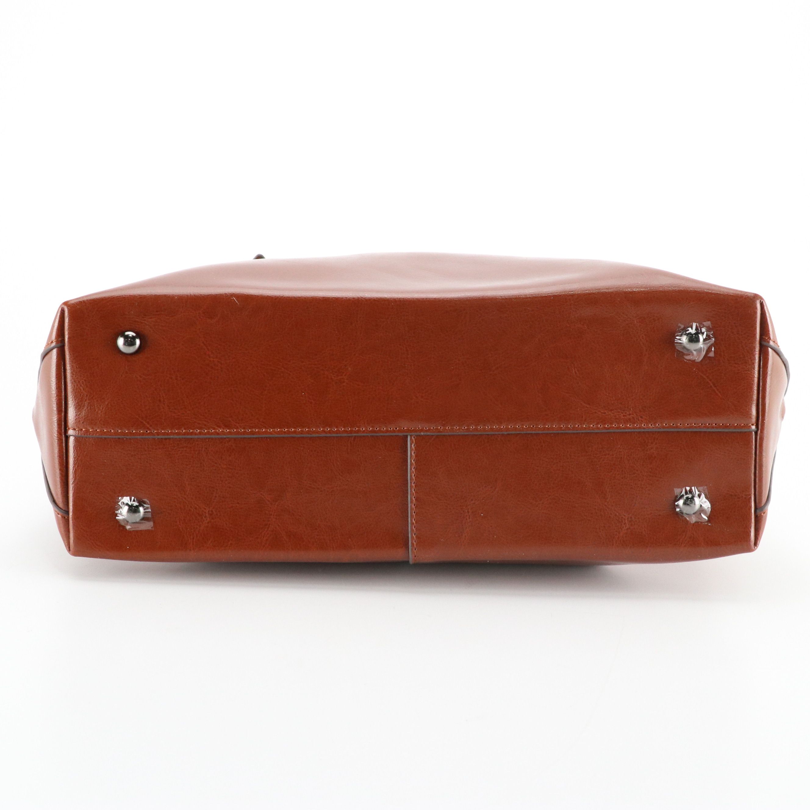 Kattee Shiny Brown Leather Shoulder Tote