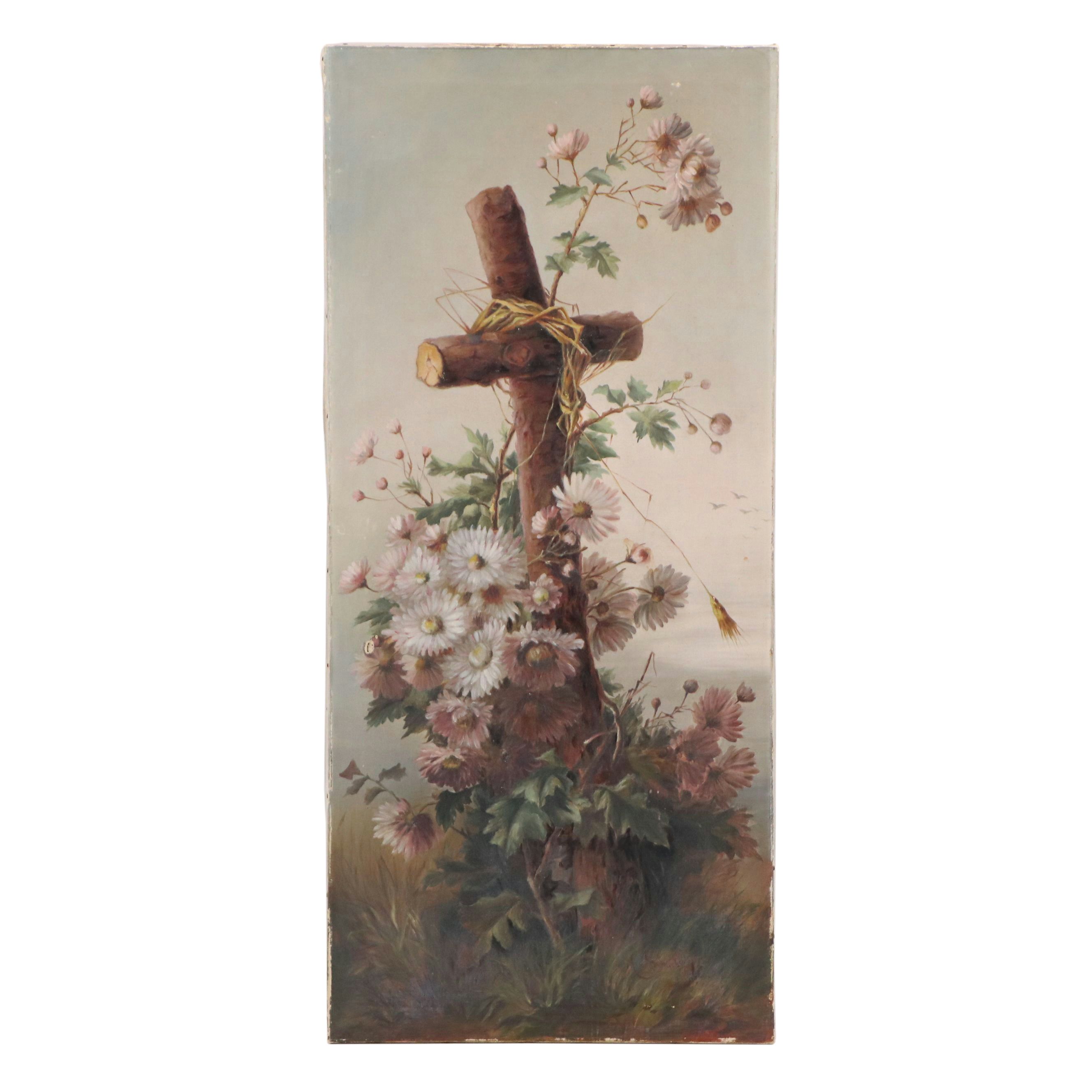 Antique American School Oil Painting, 1895