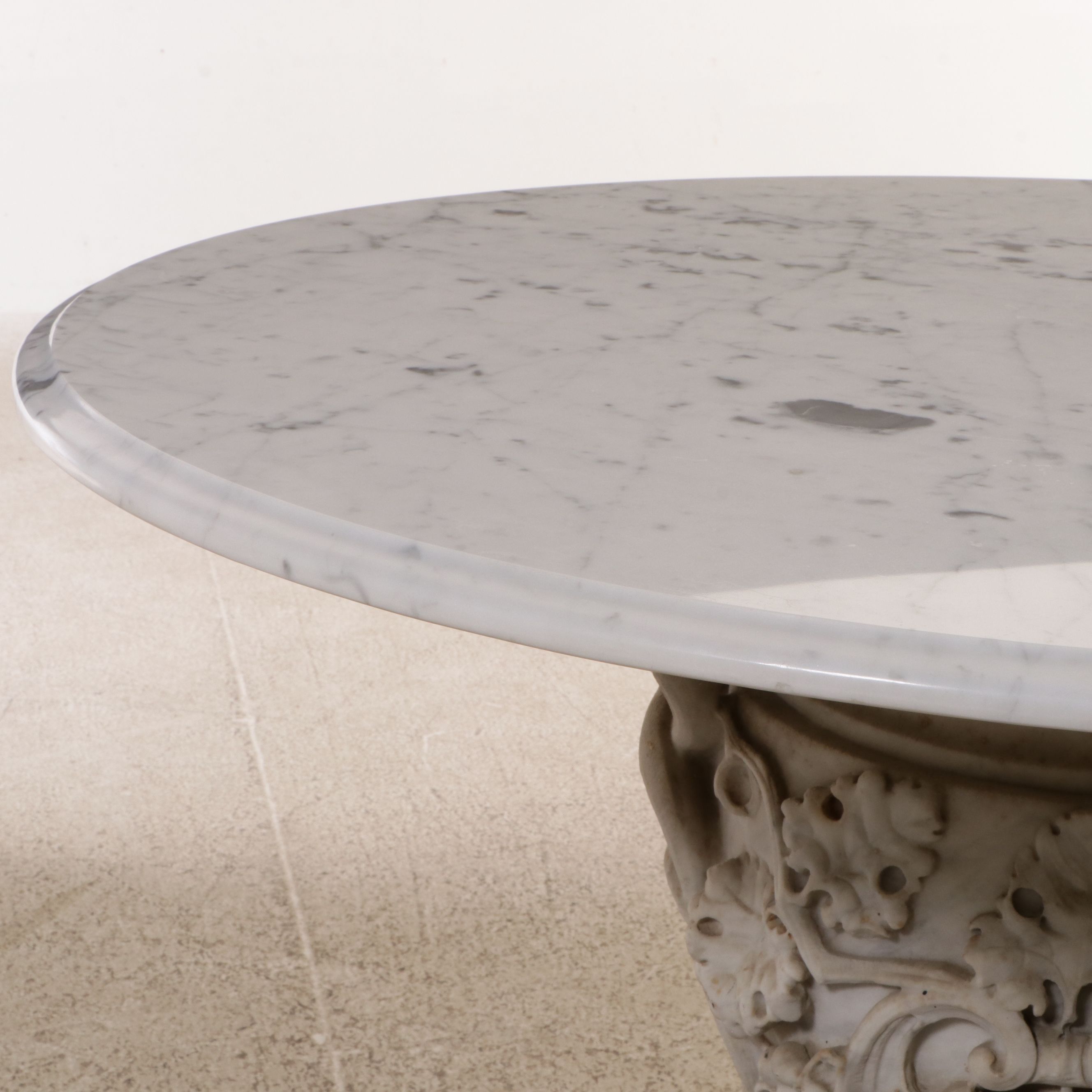 Neoclassical Style Acanthus Leaf Carved Stone Urn-Form Table with Marble Top