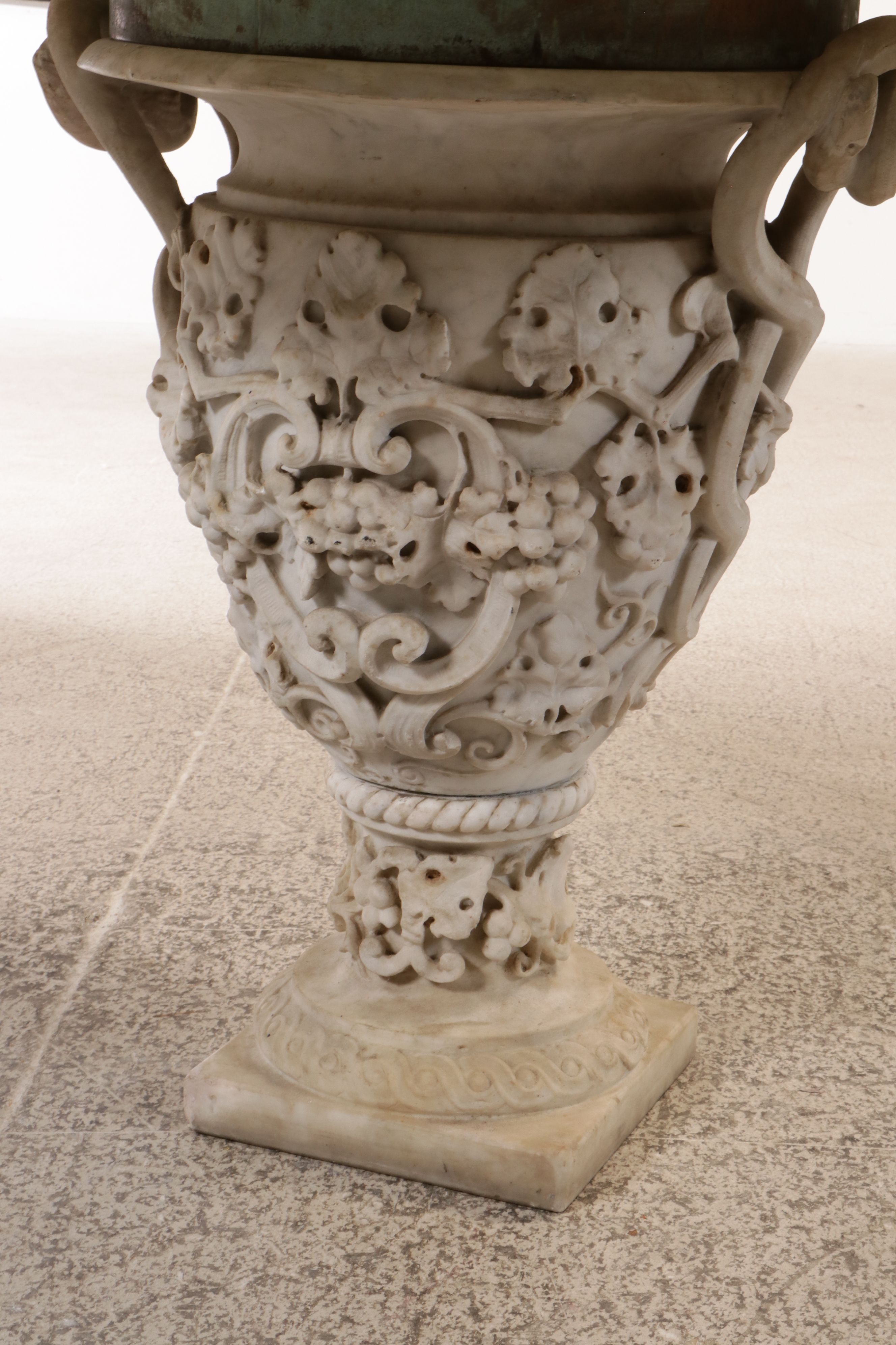 Neoclassical Style Acanthus Leaf Carved Stone Urn-Form Table with Marble Top