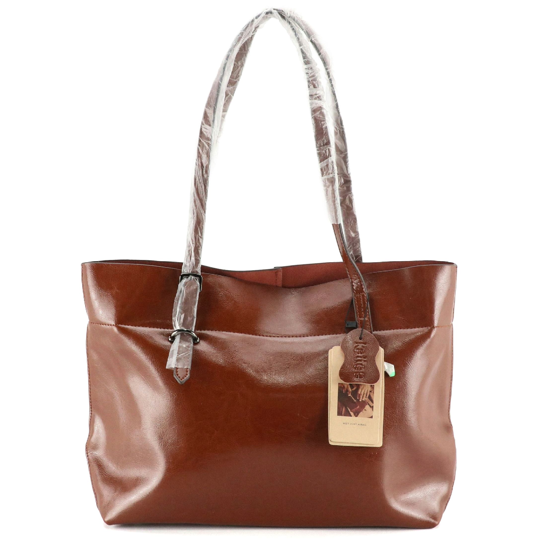 Kattee Shiny Brown Leather Shoulder Tote