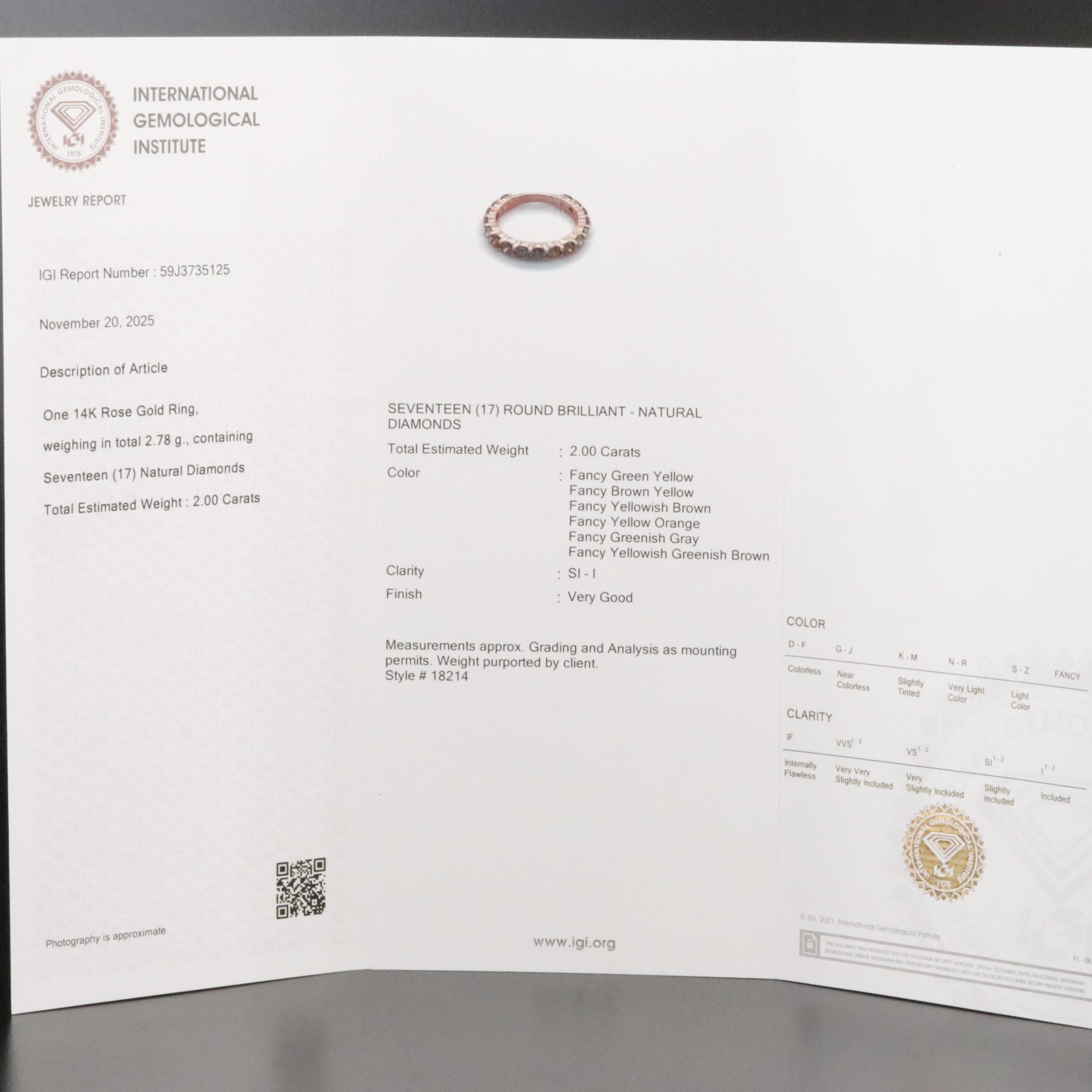 14K 2.00 CTW Diamond Ring Featuring Fancy Colors and IGI Jewelry Report