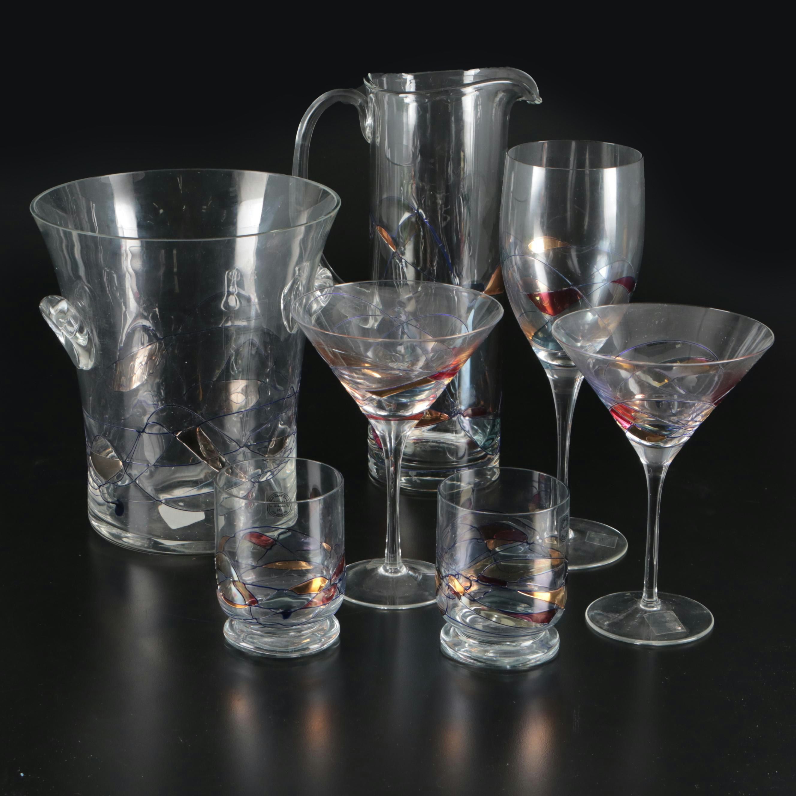 Luminescence Romanian Crystal Ice Bucket, Stemware, and Pitcher