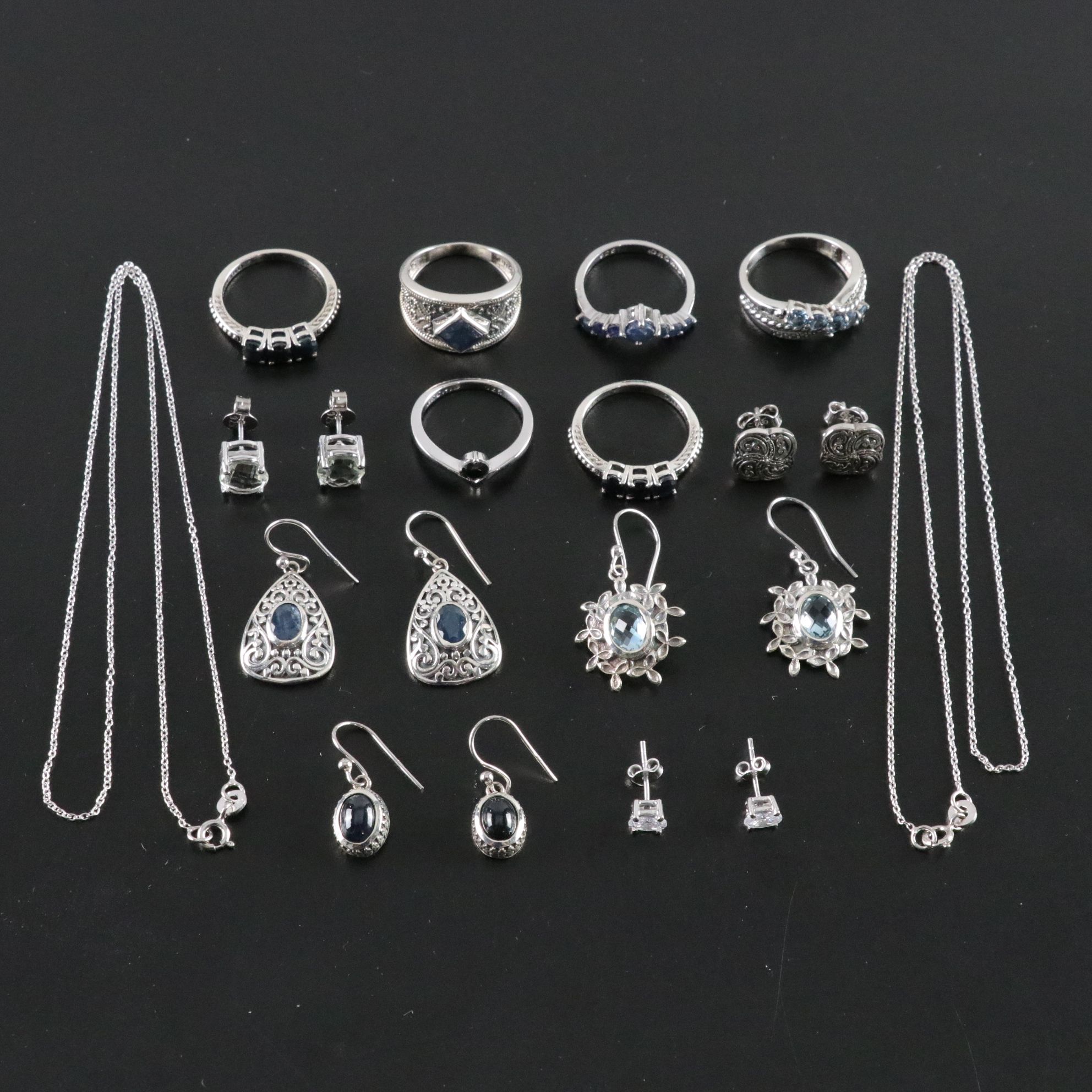 14 Assorted Sterling Silver Rings, Necklaces and Earrings