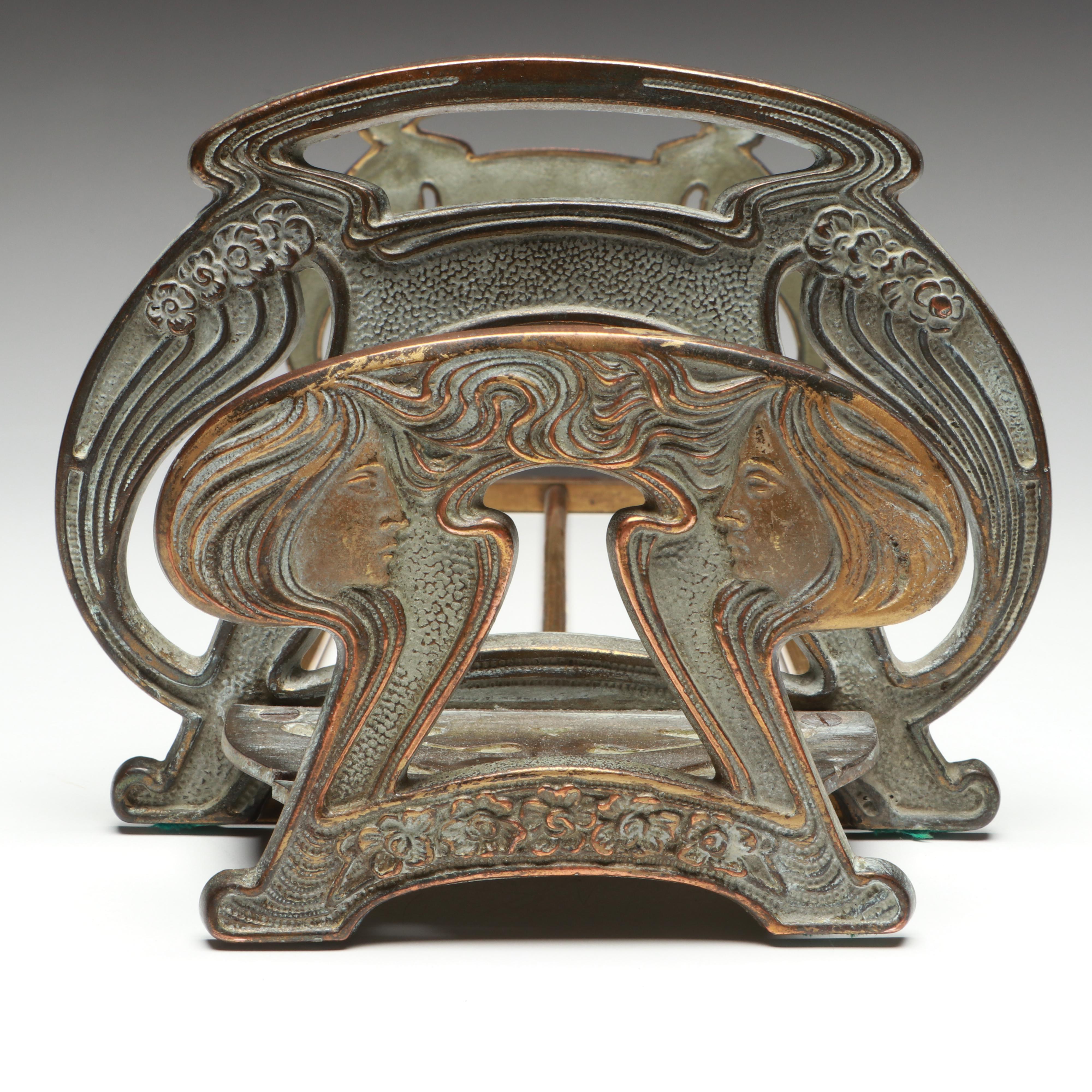 Victorian and Art Nouveau Style Adjustable Brass Bookends